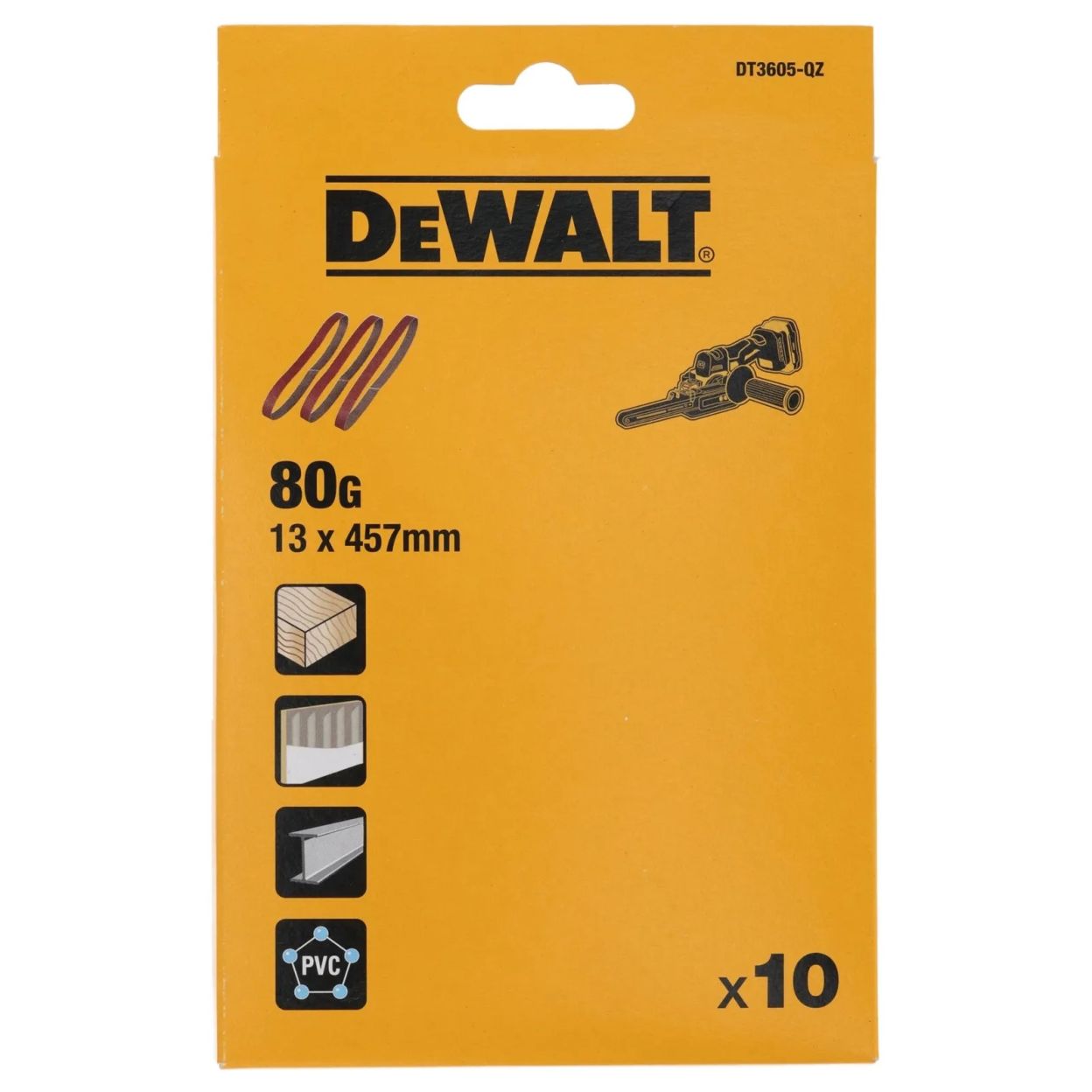 Шлифленты DEWALT DT3605, 13 x 457 мм, 80G, 10 шт.