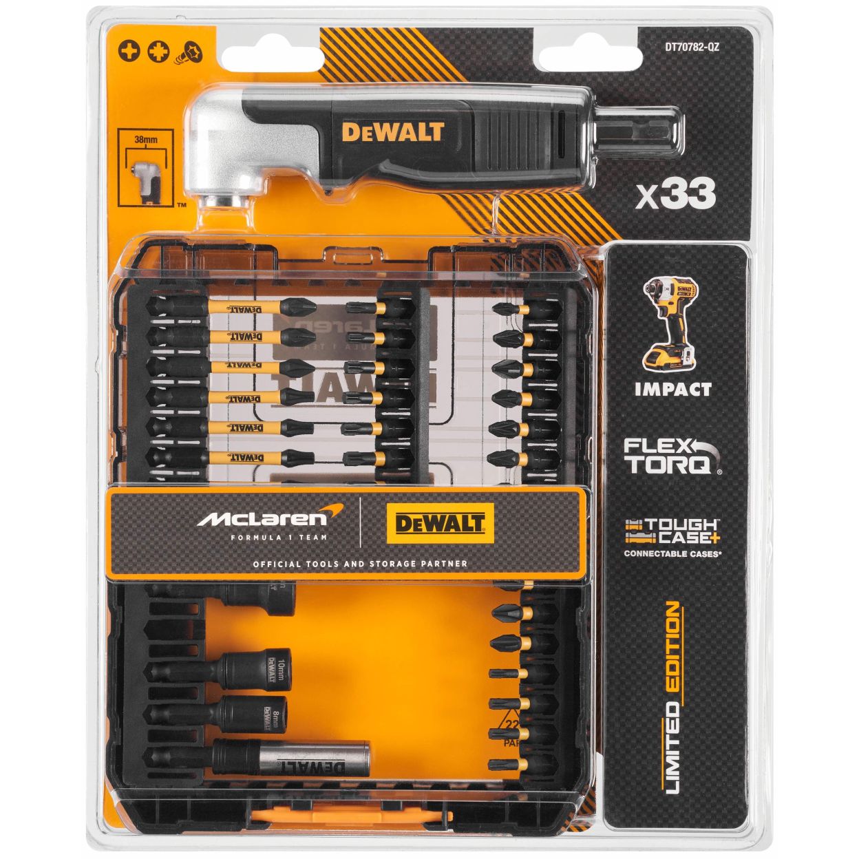 Набор бит и торцевых головок DEWALT McLaren Limited Edition DT70782, с торсионным адаптером, 33 шт., в кейсе (DT70782-QZ)
