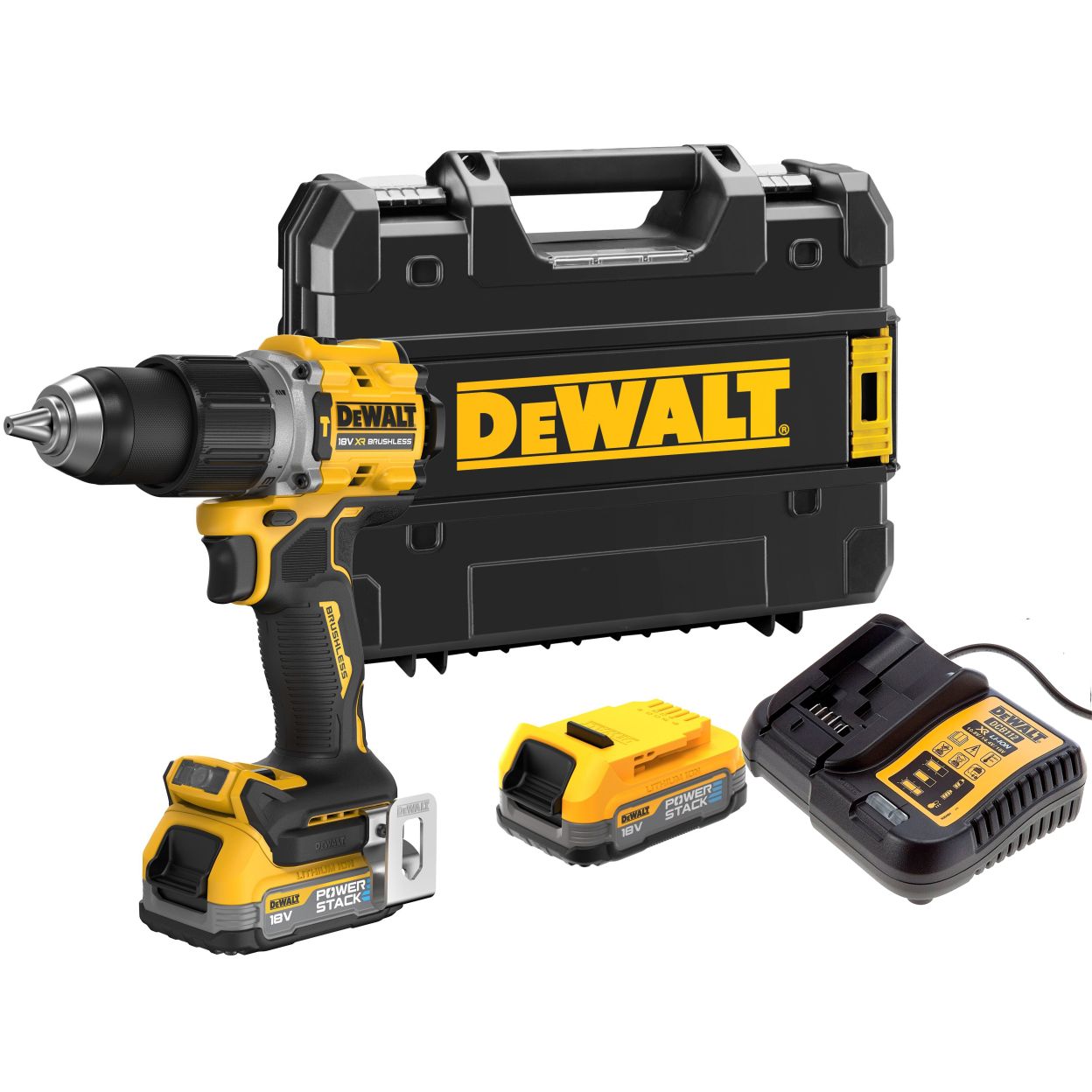 Аккумуляторная ударная дрель-шуруповерт DEWALT DCD805E2T, 18 В, 2000 об/мин, 34000 уд/мин, с 2 АКБ 1.7 Ач и ЗУ, в кейсе TSTAK (DCD805E2T-QW)
