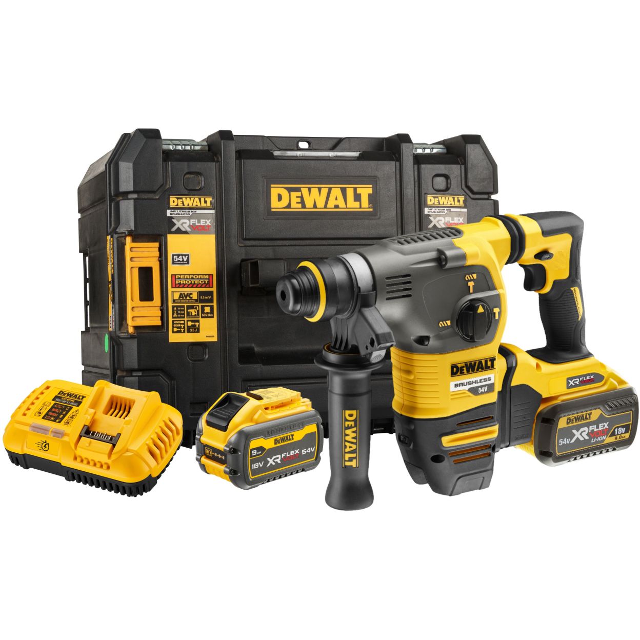 Аккумуляторный перфоратор DEWALT DCH333X2, 54 В, 3.5 Дж, 4480 уд/мин, с 2 АКБ 3 Ач и ЗУ, в кейсе TSTAK (DCH333X2-QW)