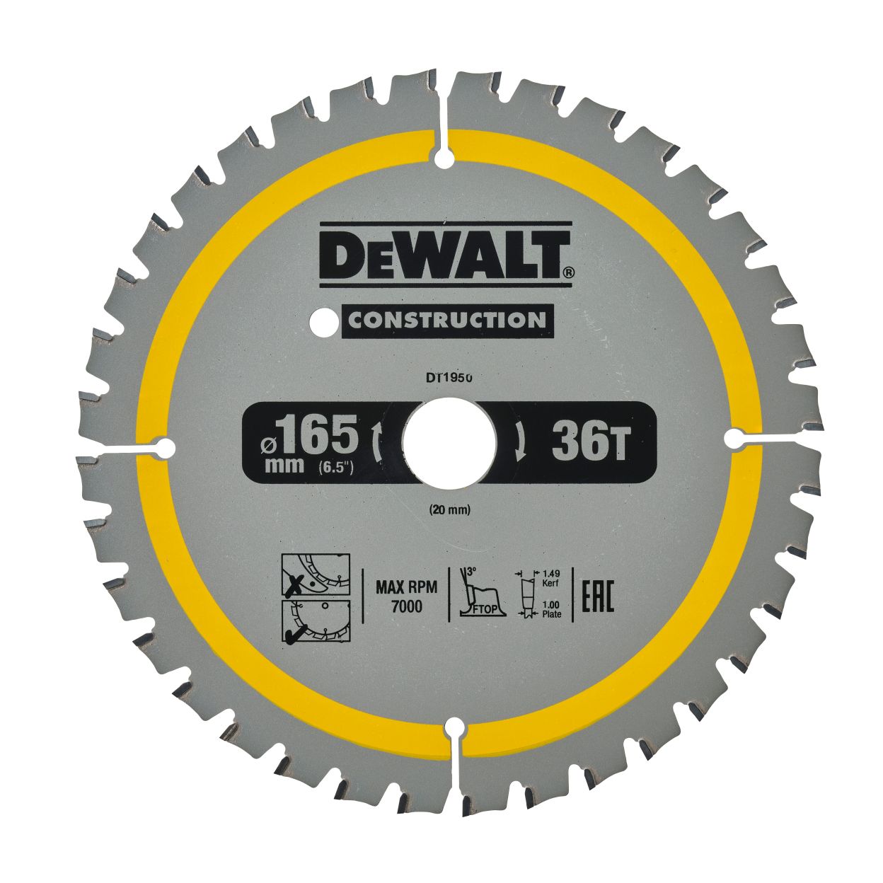 Диск пильный по дереву DEWALT CONSTRUCTION, 165х20х1 мм (DT1950-QZ)