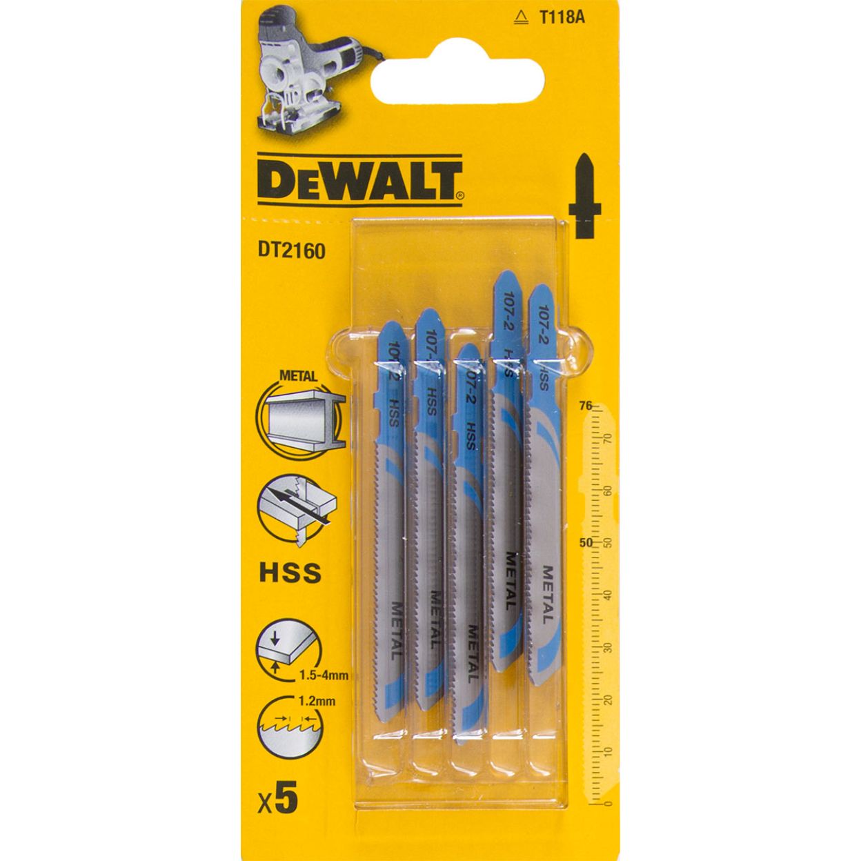 Пилка для лобзика DEWALT DT2160, по металлу HSS 76 x 50 x 1.2 x 4 мм, T118A, 5 шт.