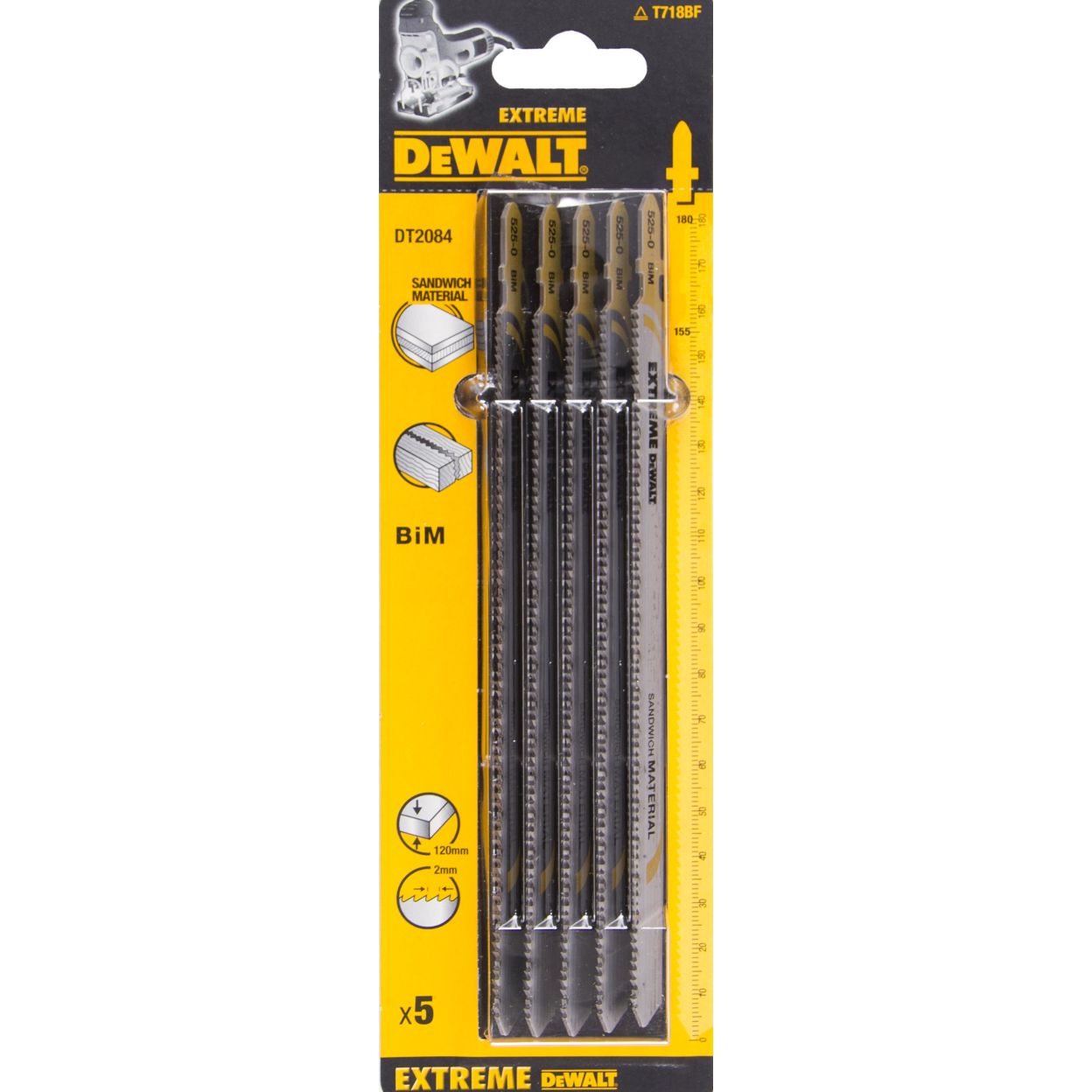 Пилка для лобзика DEWALT EXTREME DT2084, по сэндвич-панелям, BiM, 1180 x 148 x 2 x 120 мм, T718BF, 5 шт.