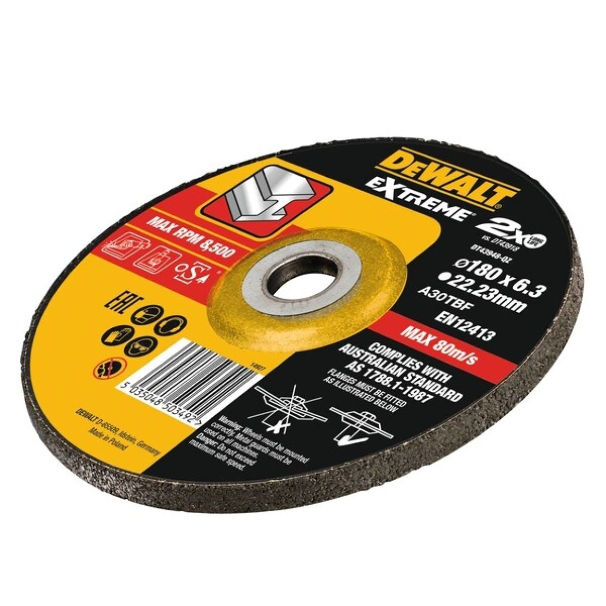 Круг зачистной по металлу EXTREME 180x22.2x6.3 мм DEWALT DT43948