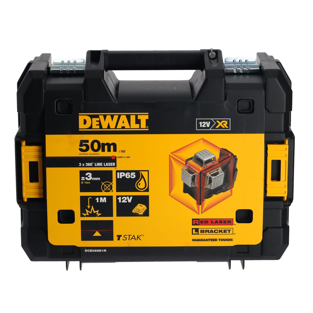 Аккумуляторный лазерный нивелир DEWALT DCE089D1R, 12 В, красный луч, 20 м, с АКБ 2 Ач и ЗУ, в кейсе TSTAK (DCE089D1R-QW)