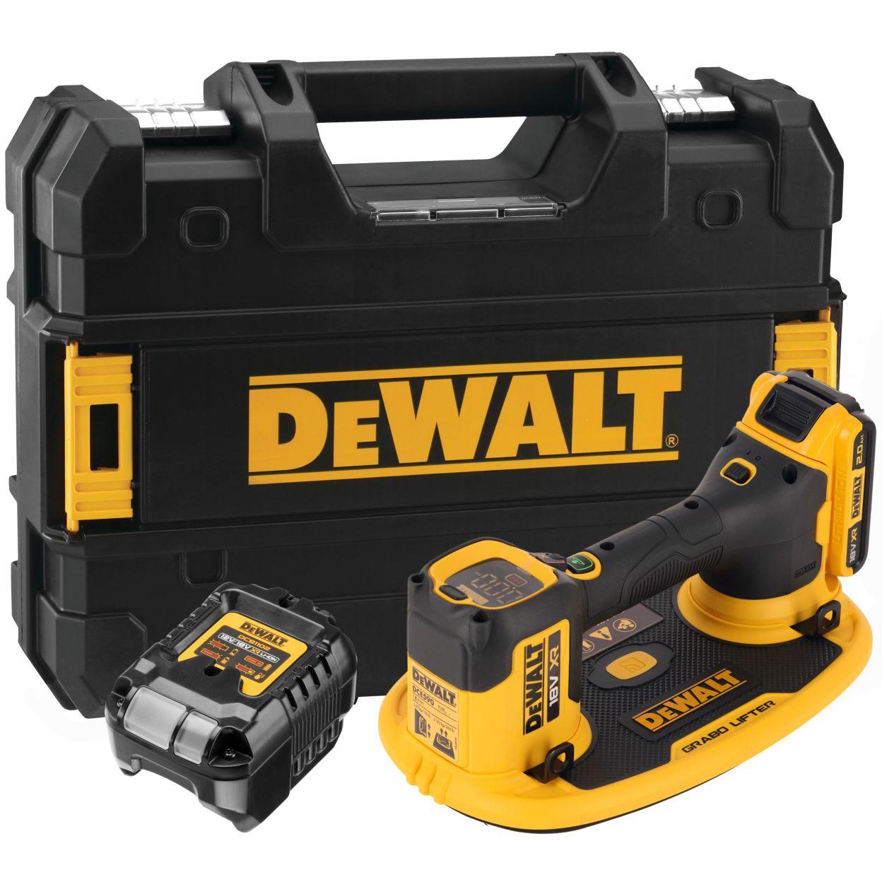Аккумуляторный вакуумный подъемник DEWALT DCE590D1T, 18 В, до 120 кг, c АКБ 2 Ач и ЗУ, в кейсе (DCE590D1T-QW)