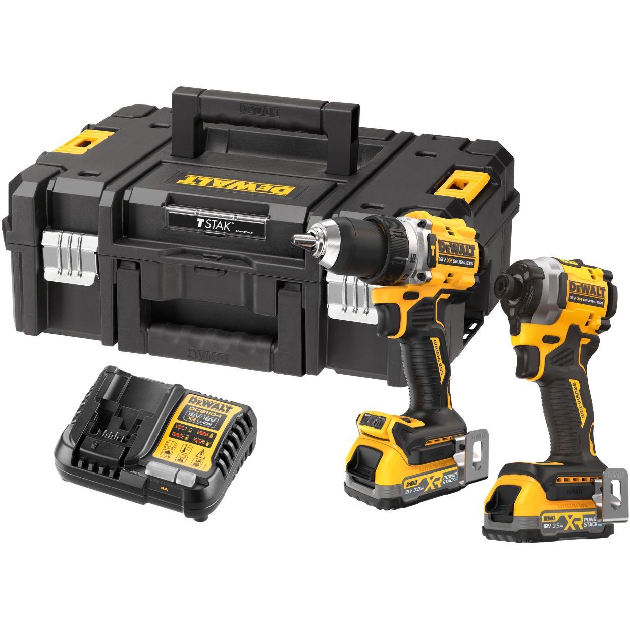 Аккумуляторный набор DEWALT DCK2050S2T, 18 В: дрель-шуруповерт DCD805 + шуруповерт DCF850, с 2 АКБ 3.5 Ач и ЗУ, в кейсе TSTAK
