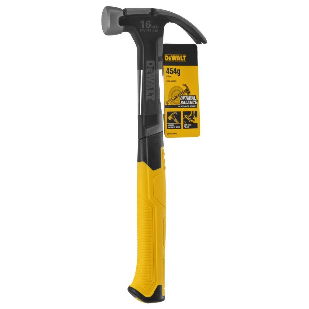 Молоток с закруглённым гвоздодёром DEWALT, 454 г (DWHT51439-0)