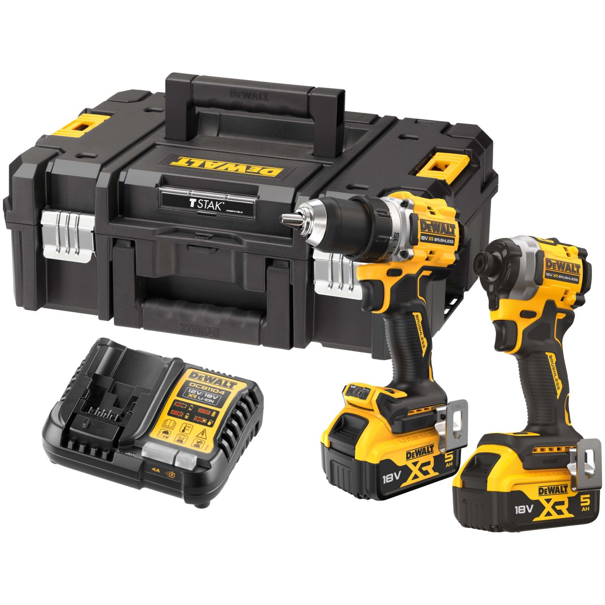 Аккумуляторный набор DEWALT DCK2051P2T, 18 В: дрель-шуруповерт DCD800 + шуруповерт DCF850, с 2 АКБ 5 Ач и ЗУ, в кейсе TSTAK