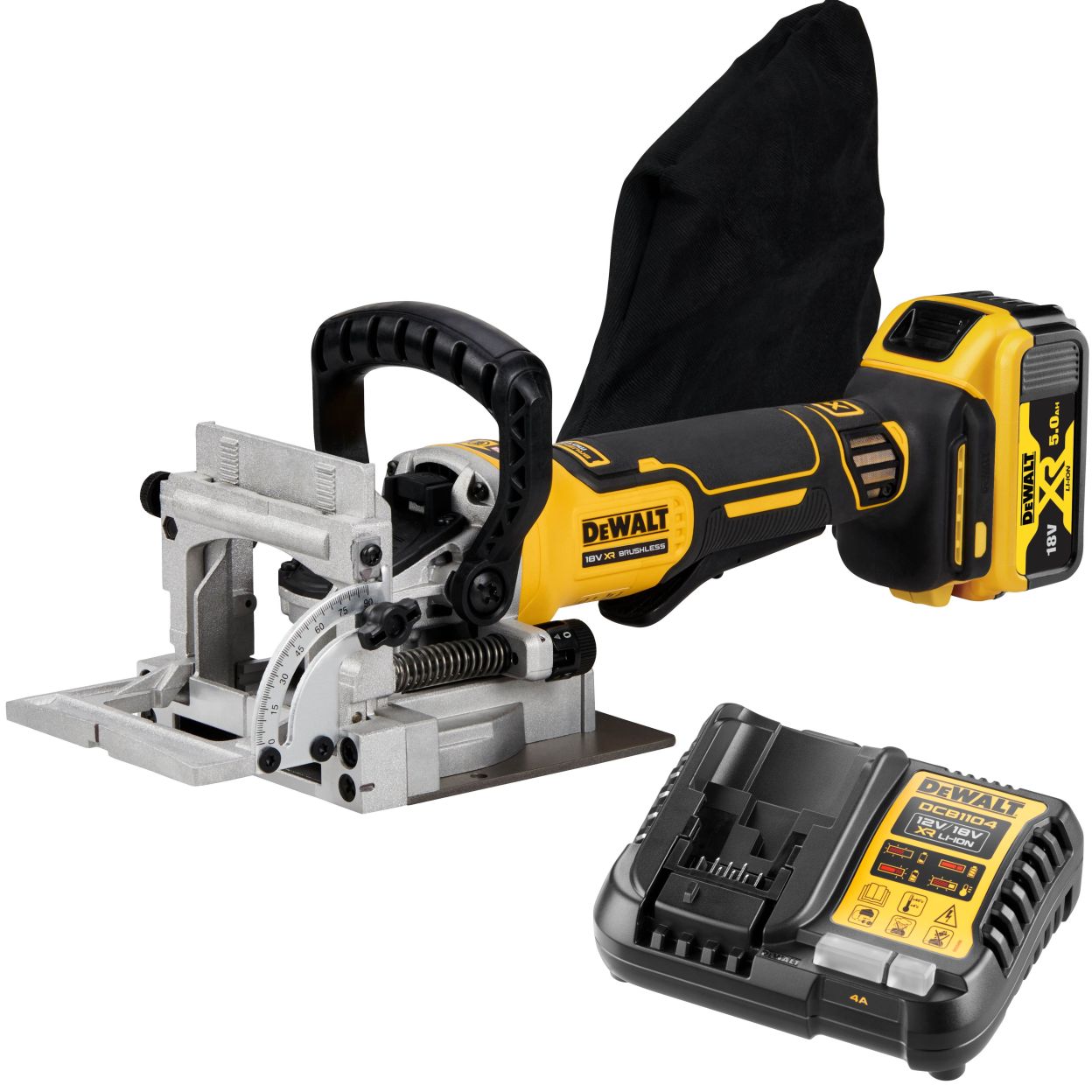 Аккумуляторный ламельный фрезер DEWALT DCW682P1, 18 В, 8000 об/мин, с АКБ 5 Ач и ЗУ (DCW682P1N-XJ)