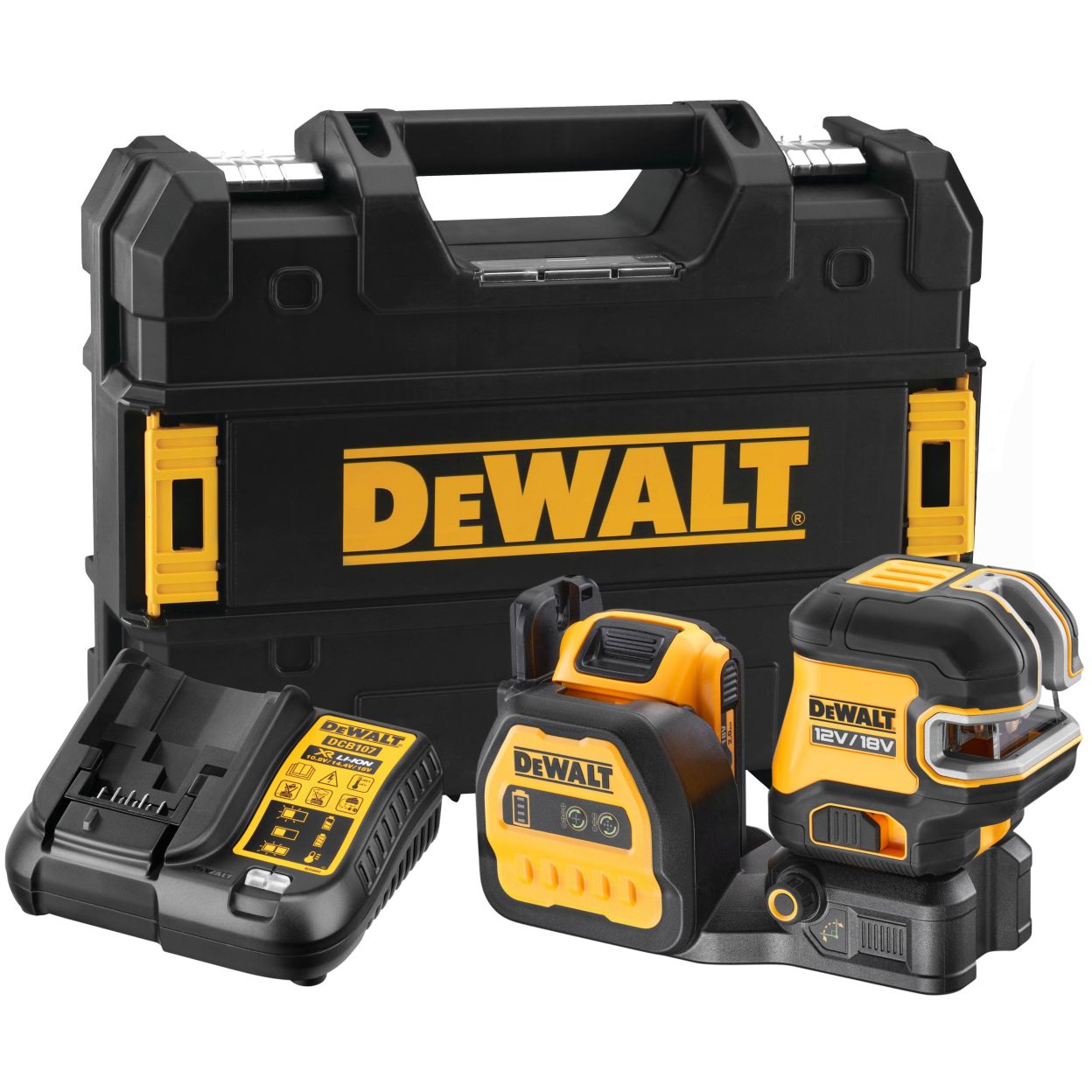 Аккумуляторный лазерный построитель плоскостей DEWALT DCE825D1G18, 12/18 В, зеленый луч, 30 м, с АКБ 2 Ач и ЗУ, в кейсе TSTAK