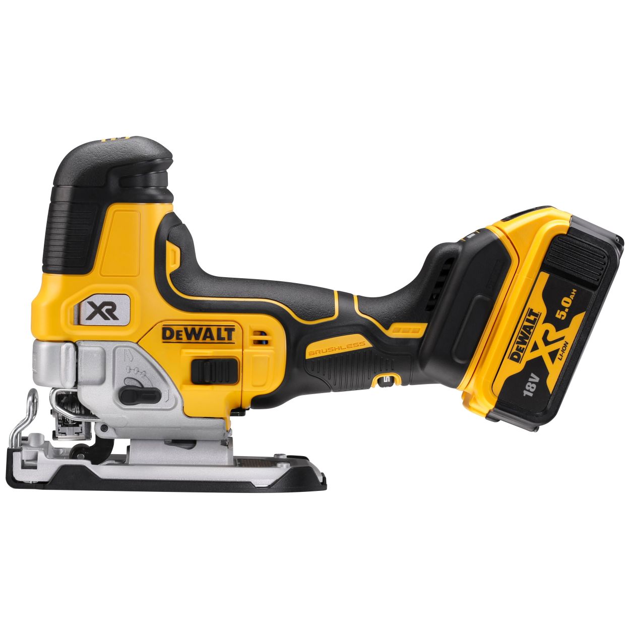 Аккумуляторный лобзик DEWALT DCS335P2, 18 В, 3200 ход/мин, 26 мм, с 2 АКБ 5 Ач и ЗУ, в кейсе TSTAK (DCS335P2-QW)