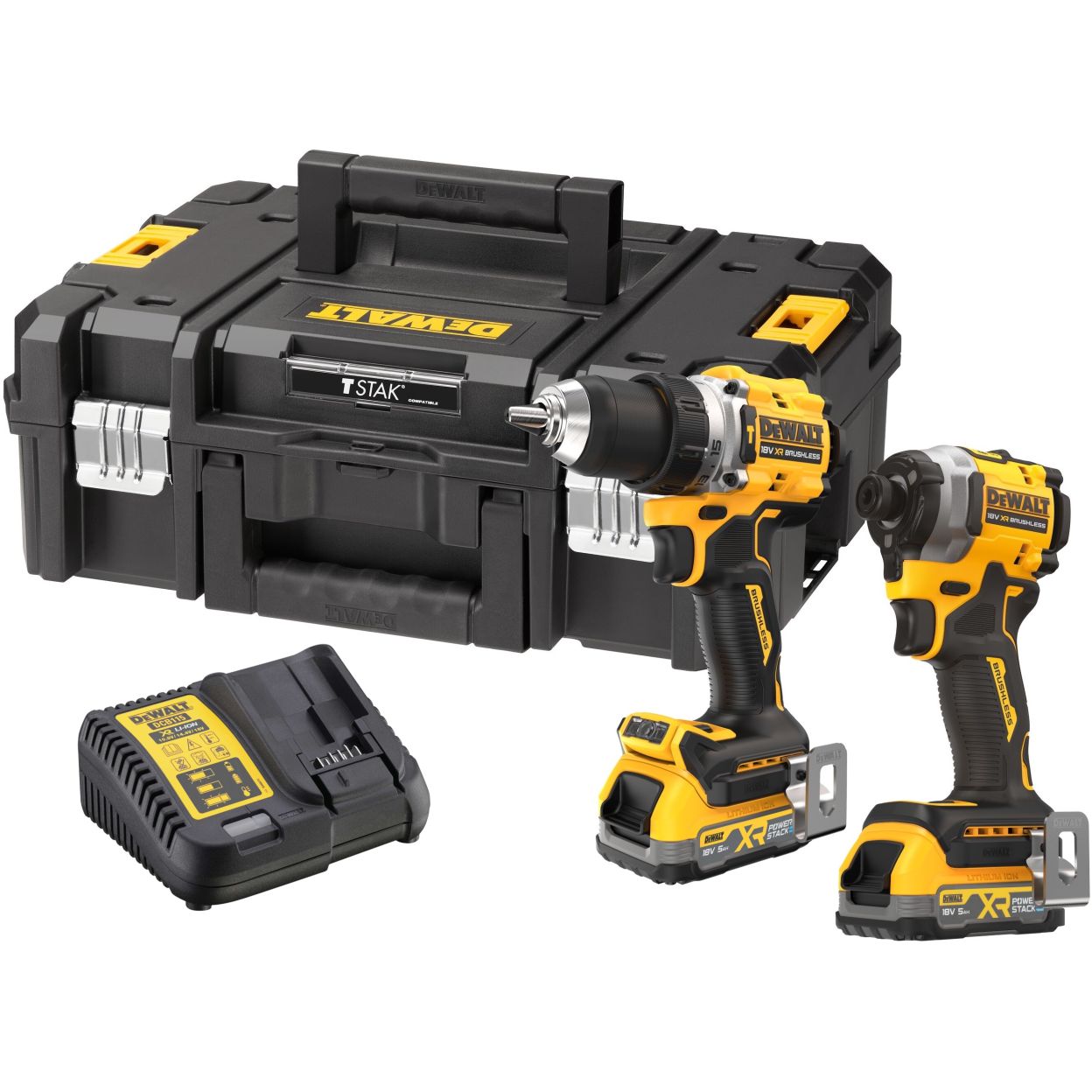 Аккумуляторный набор DEWALT DCK2050H2T, 18 В: дрель-шуруповерт DCD805 + шуруповерт DCF850, с 2 АКБ 5 Ач и ЗУ, в кейсе TSTAK