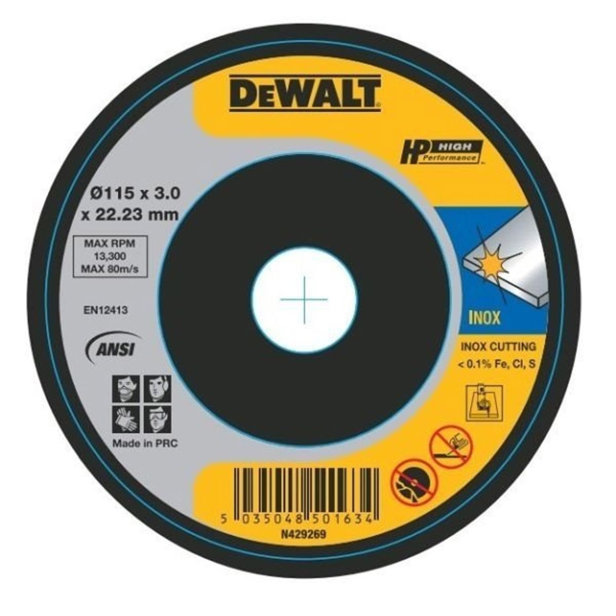 Круг отрезной по металлу DEWALT DWA8062SIA, серия High Performance 115 x22.2x 1.0 mm