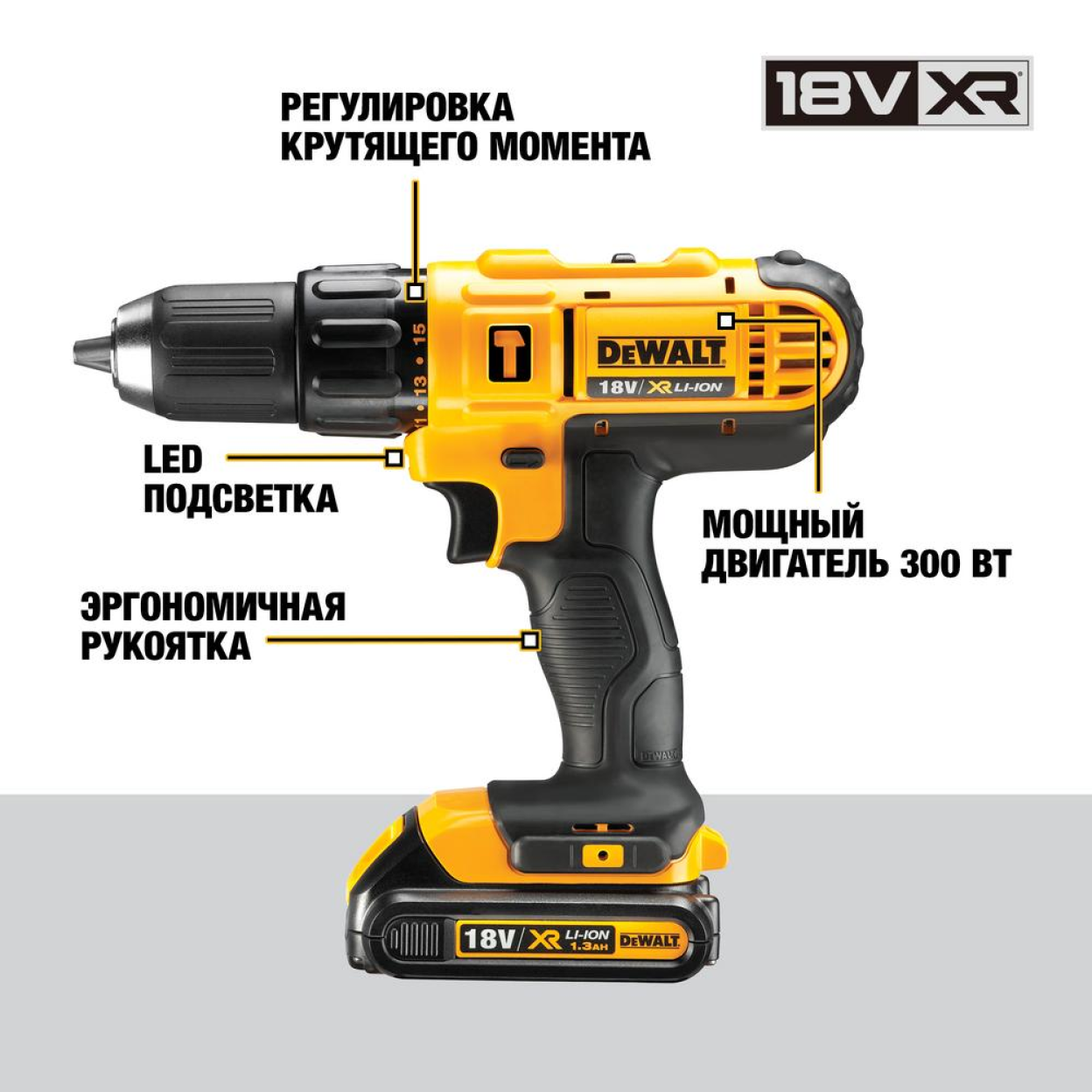 Аккумуляторная ударная дрель-шуруповерт 18В DEWALT DCD776D2, кейс, 18В XR, 2 АКБ 2 Ач