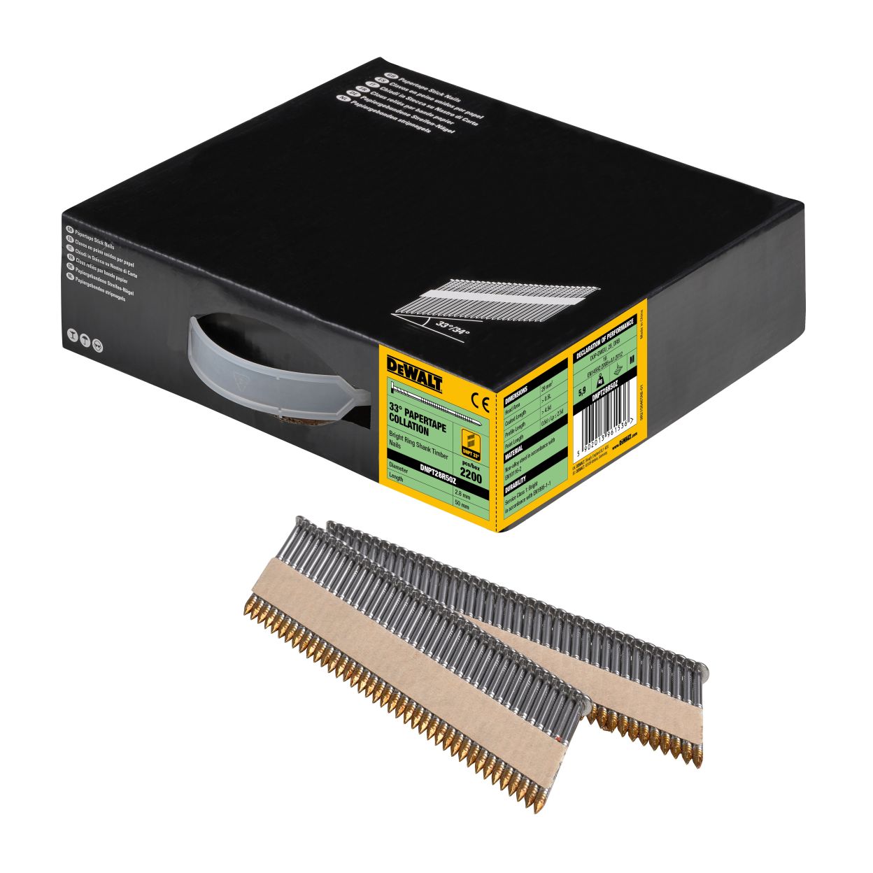 Гвозди DEWALT DNPT28R50Z, для DCN692/DCN690P2, 2,8 x 50 мм, 33°/34°, Без покрытия, Не устойчивы к коррозии, Ребристые, 2200 шт.