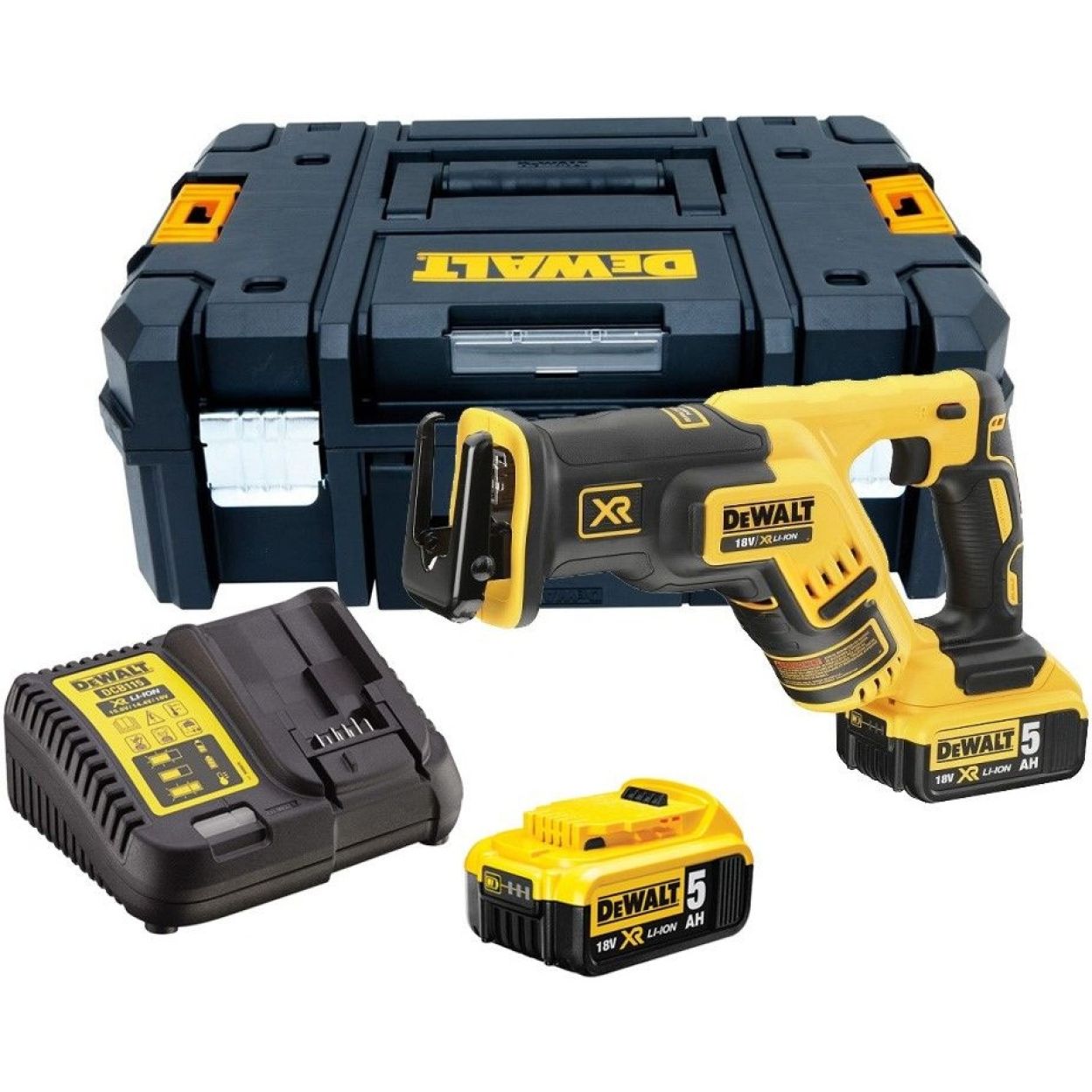 Аккумуляторная сабельная пила DEWALT DCS367P2, 18 В, 2900 ход/мин, 28.6 мм, с 2 АКБ 5 Ач и ЗУ, в кейсе TSTAK (DCS367P2-QW)