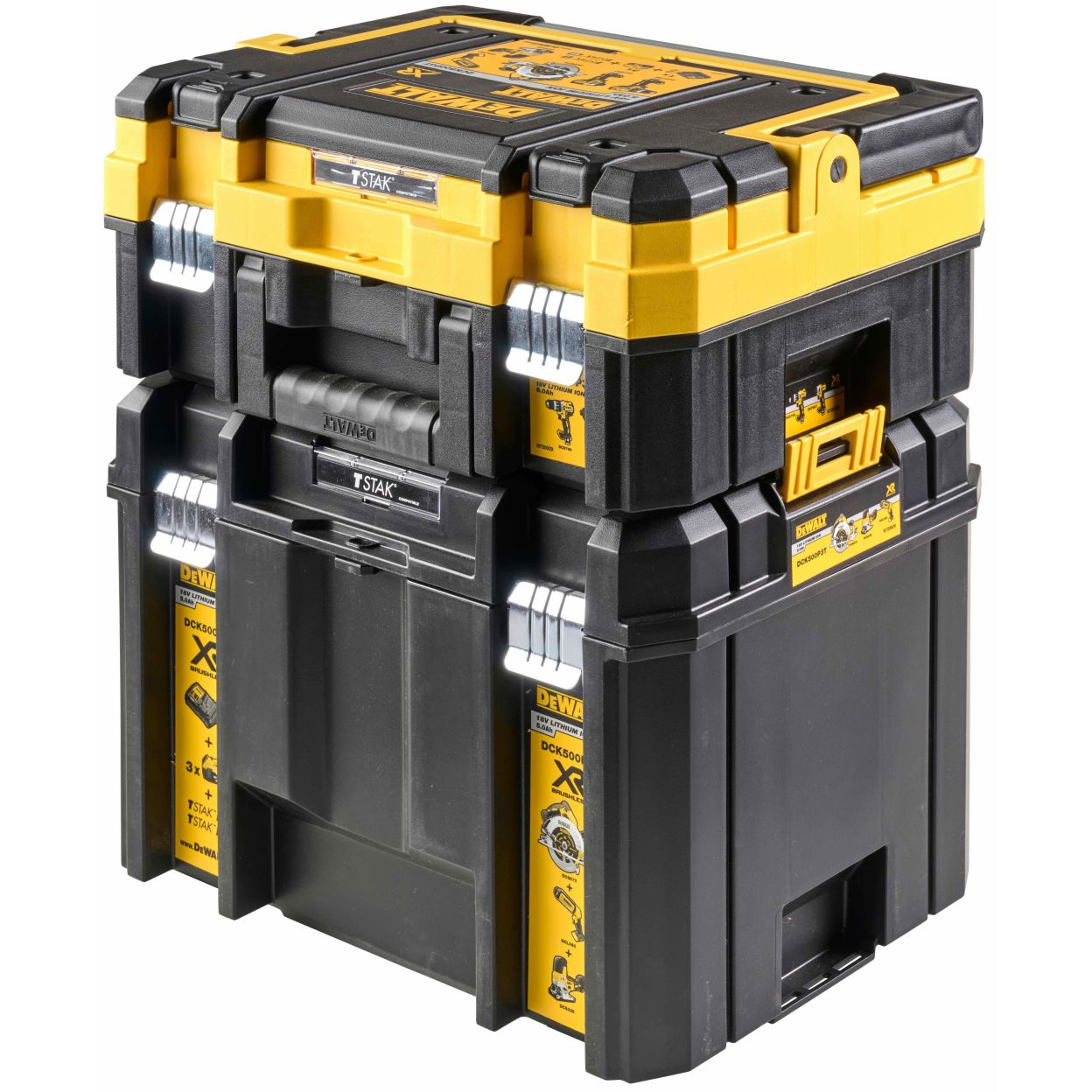 Аккумуляторный набор DEWALT DCK500P3T, 18 В: дрель + шуруповерт + пила + лобзик + фонарь, с 3 АКБ 5 Ач и ЗУ, в 2 кейсах TSTAK
