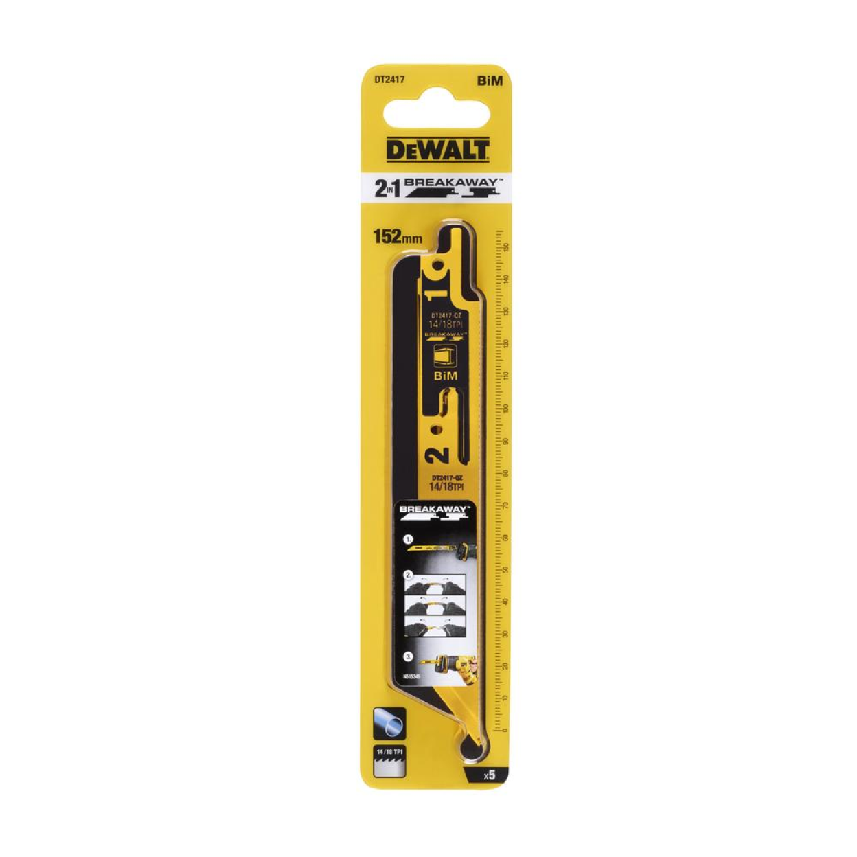 Полотна для сабельных пил Bi-Metal DT2417 DEWALT, 152 мм, TPI 14/18, 5 шт