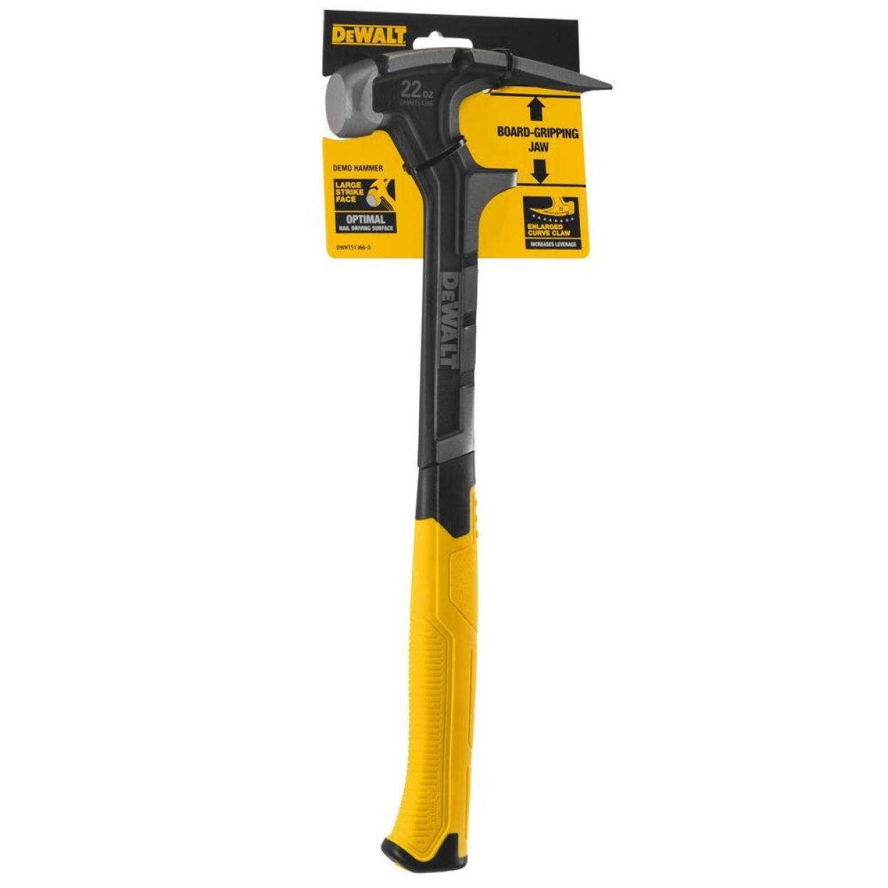 Демонтажный молоток с прямым заострённым гвоздодёром DEWALT, 624 г (DWHT51366-0)