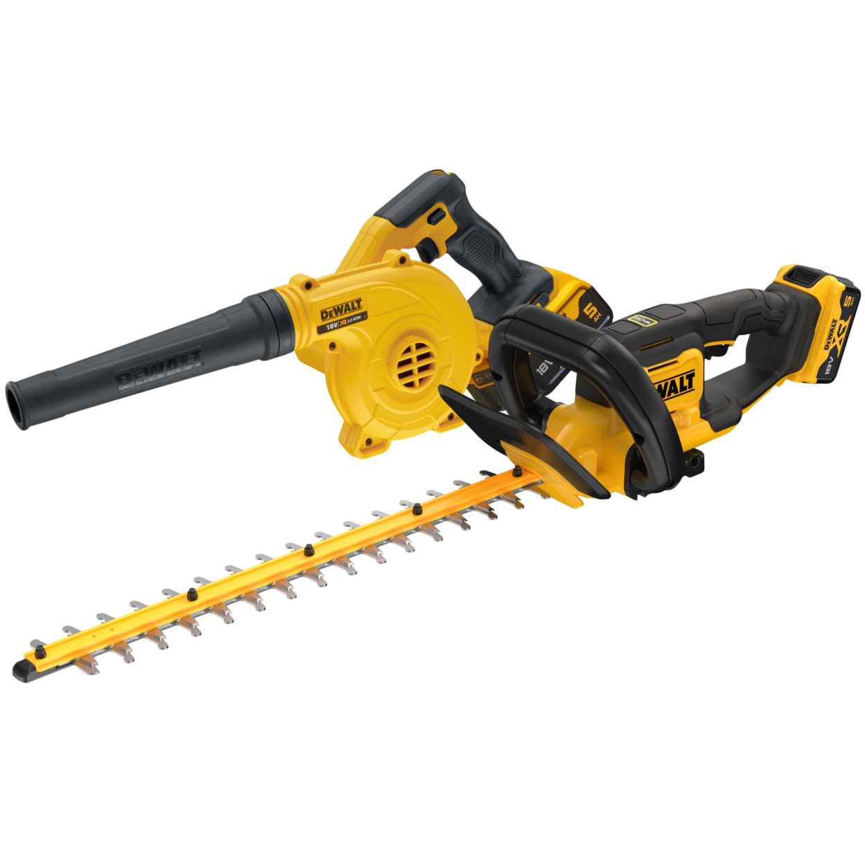 Аккумуляторный набор садовой техники DEWALT, 18 В: воздуходувка DCV100 + кусторез DCMHT564, с 2 АКБ 5 Ач без ЗУ