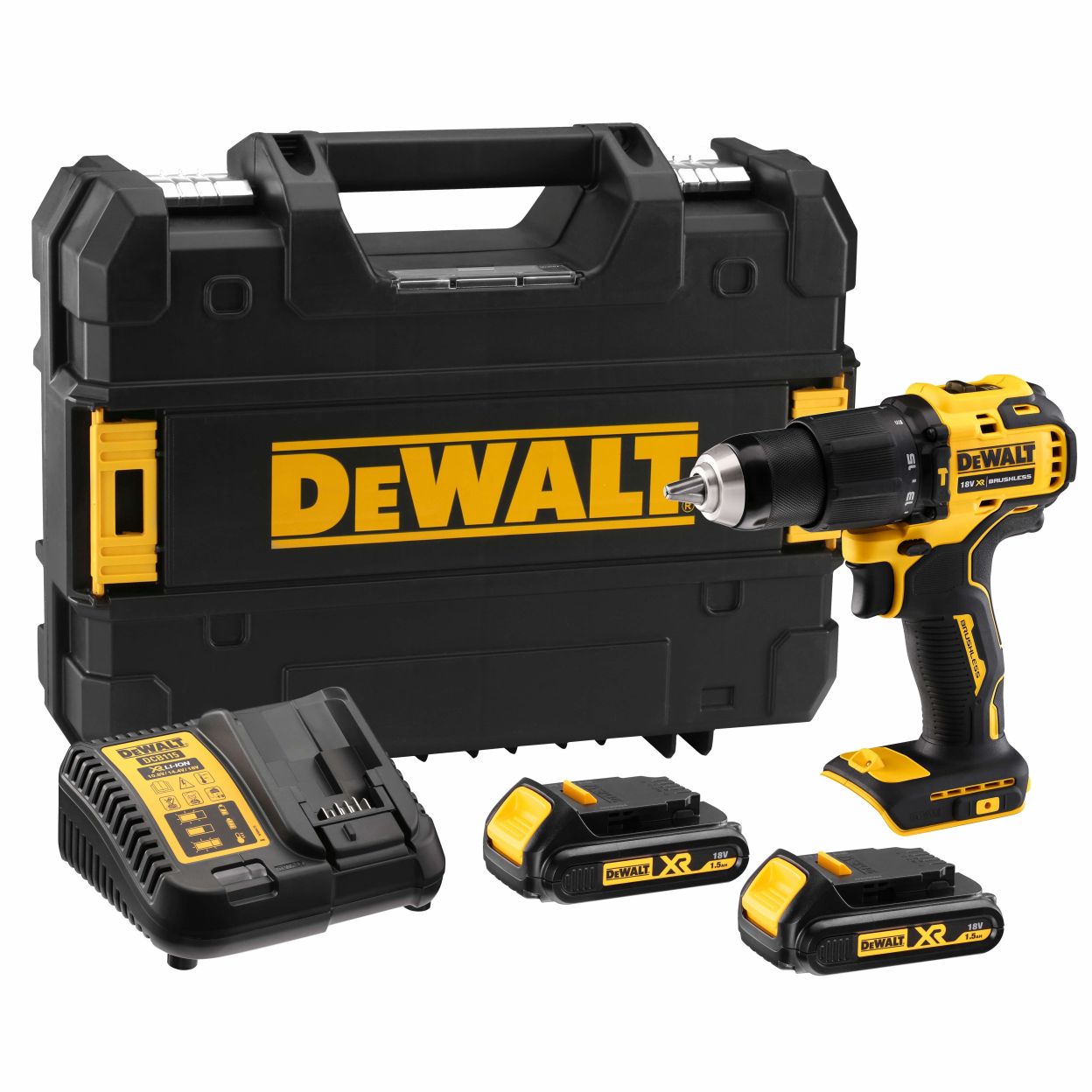 Аккумуляторная ударная дрель-шуруповерт DEWALT DCD709S2T, 18 В, 1650 об/мин, 28050 уд/мин, с 2 АКБ 1.5 Ач и ЗУ, в кейсе (DCD709S2T-QW)