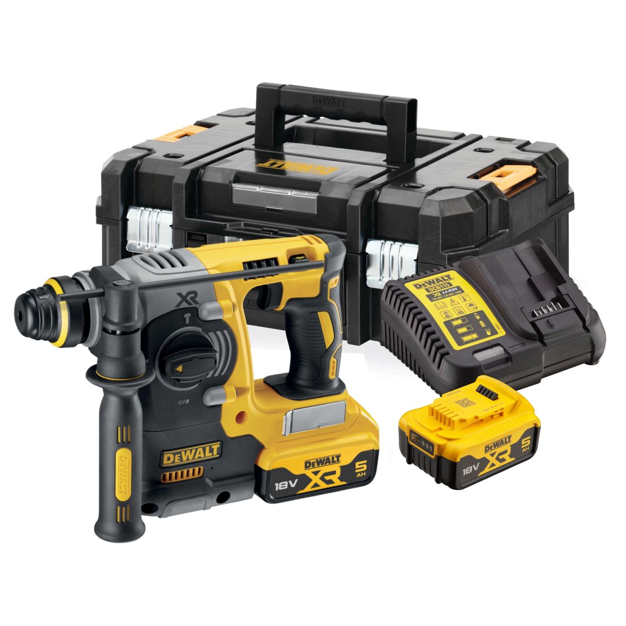 Аккумуляторный перфоратор DEWALT DCH273P2, 18 В, 2.1 Дж, 4600 уд/мин, с 2 АКБ 5 Ач и ЗУ, в кейсе TSTAK (DCH273P2DWST1-70703)