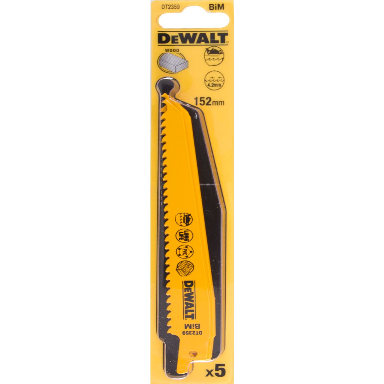 Полотно DEWALT DT2359, по дереву для сабельных пил биметаллическое, BiM, 152 x 4.2 мм, S611DF, 5 шт.