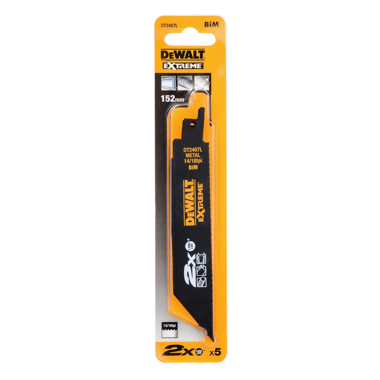 Полотно DEWALT DT2407L, по металлу для сабельных пил биметаллическое, BiM, 152 x 1.4-1.8 мм, S936BEF, 5 шт.