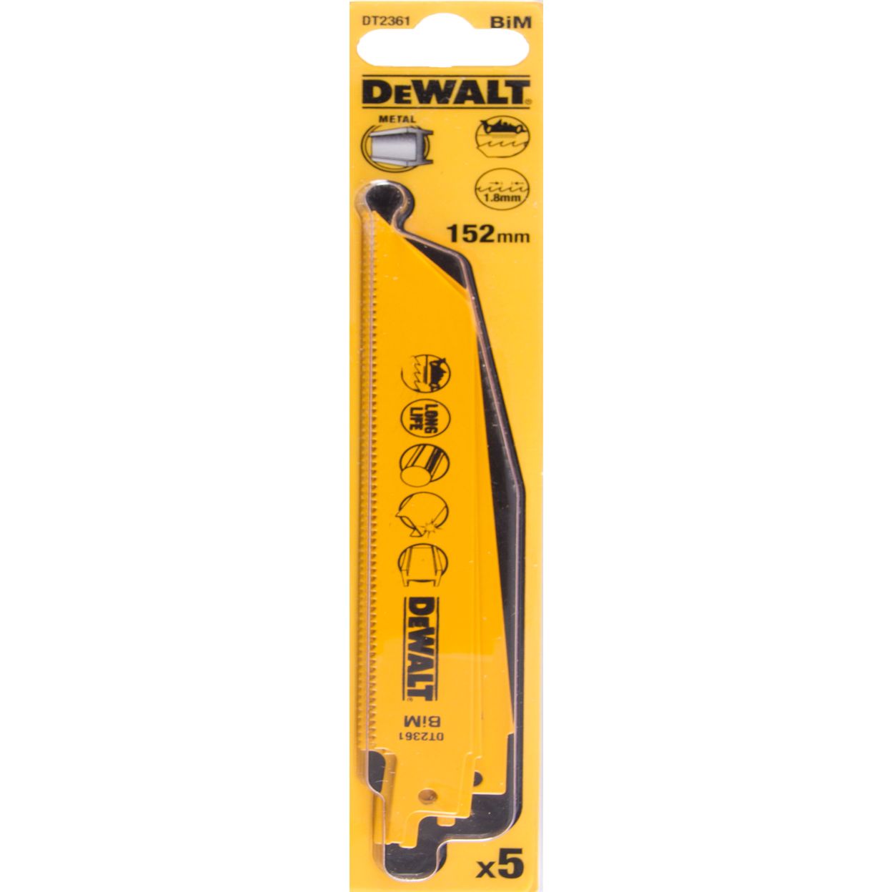 Полотно DEWALT DT2361, по металлу для сабельных пил биметаллическое, BiM, 152 x 1.8 мм, S922BF, 5 шт.