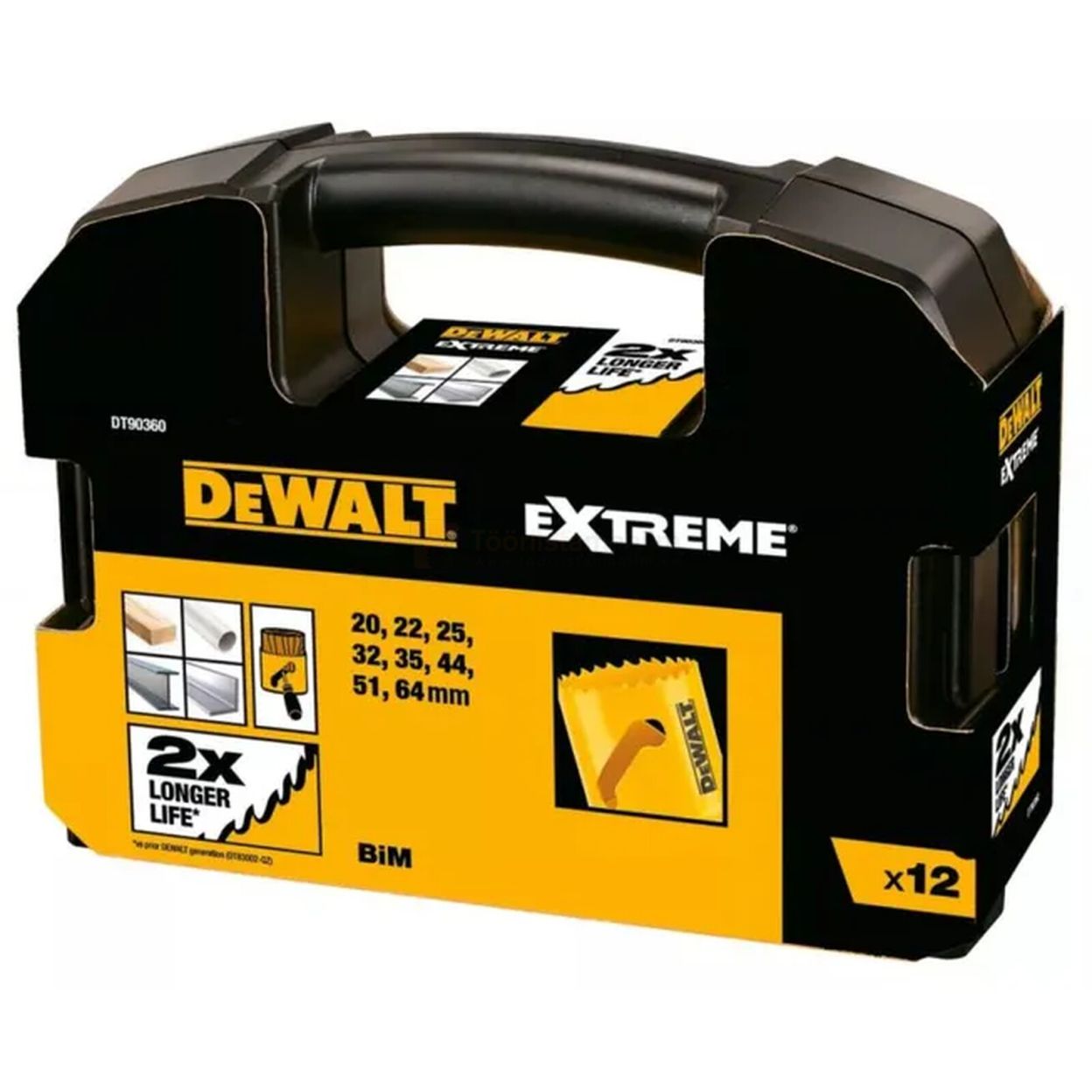 Набор коронок по мультиматериалу и пилотных сверл DEWALT DT90360, 20 - 64 мм, 12 шт. (DT90360-QZ)