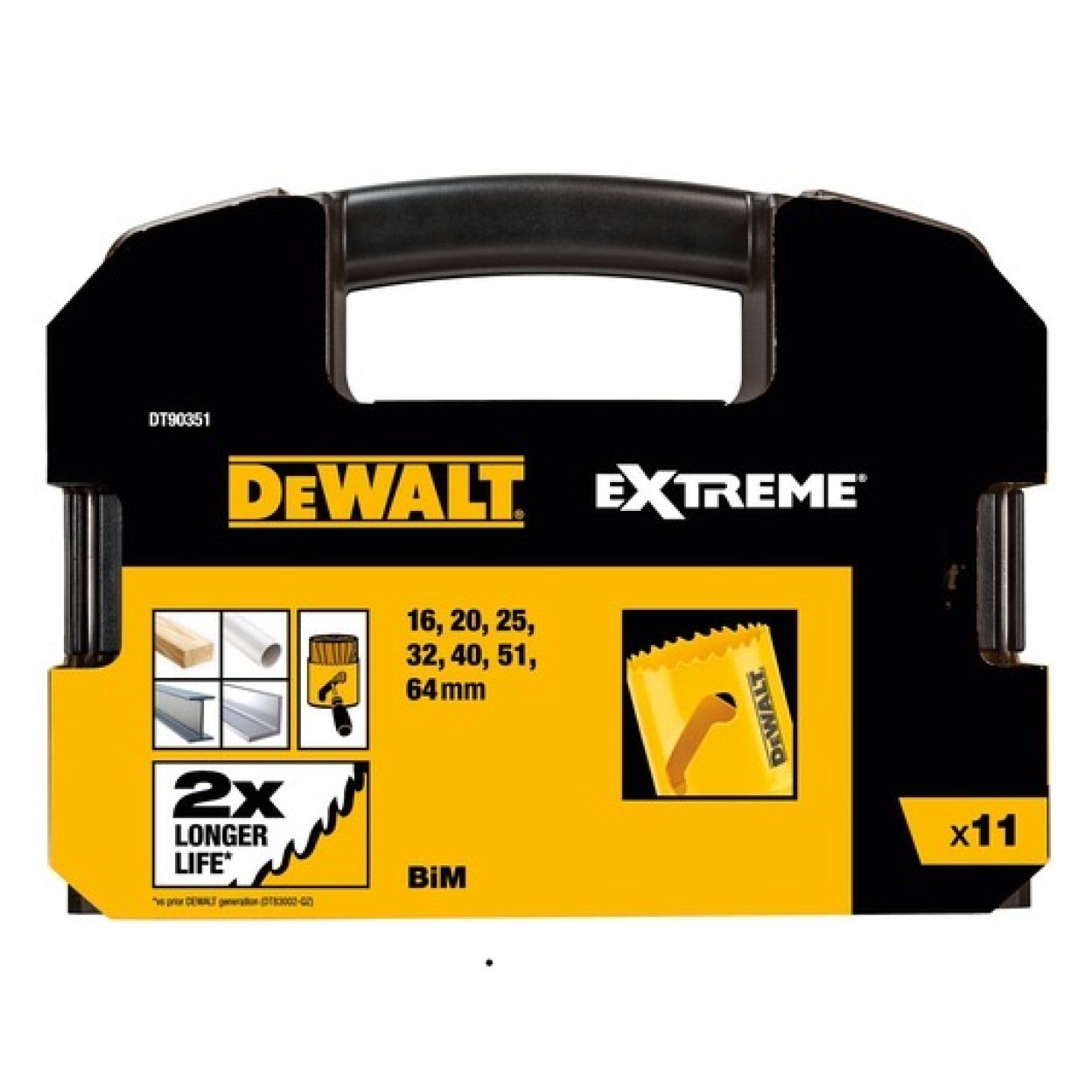 Набор коронок по мультиматериалу и пилотных сверл DEWALT DT90351, 16 - 64 мм, 11 шт. (DT90351-QZ)