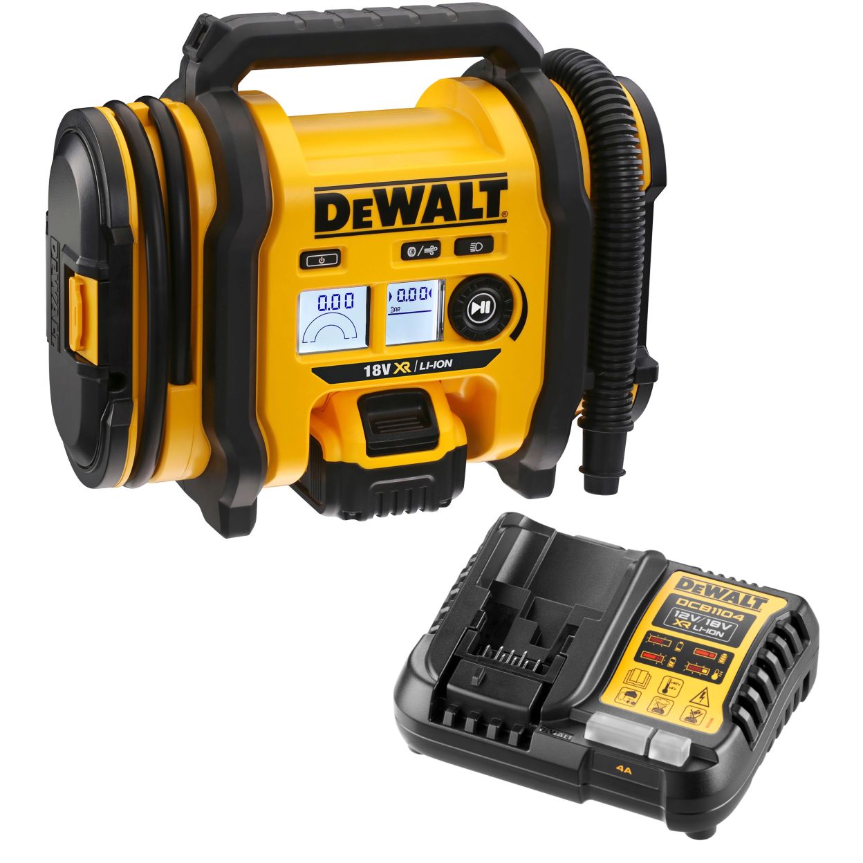 Аккумуляторный компрессор DEWALT DCC018P1, 18 В, 11 бар, 14.7 л/мин, с АКБ 5 Ач и ЗУ