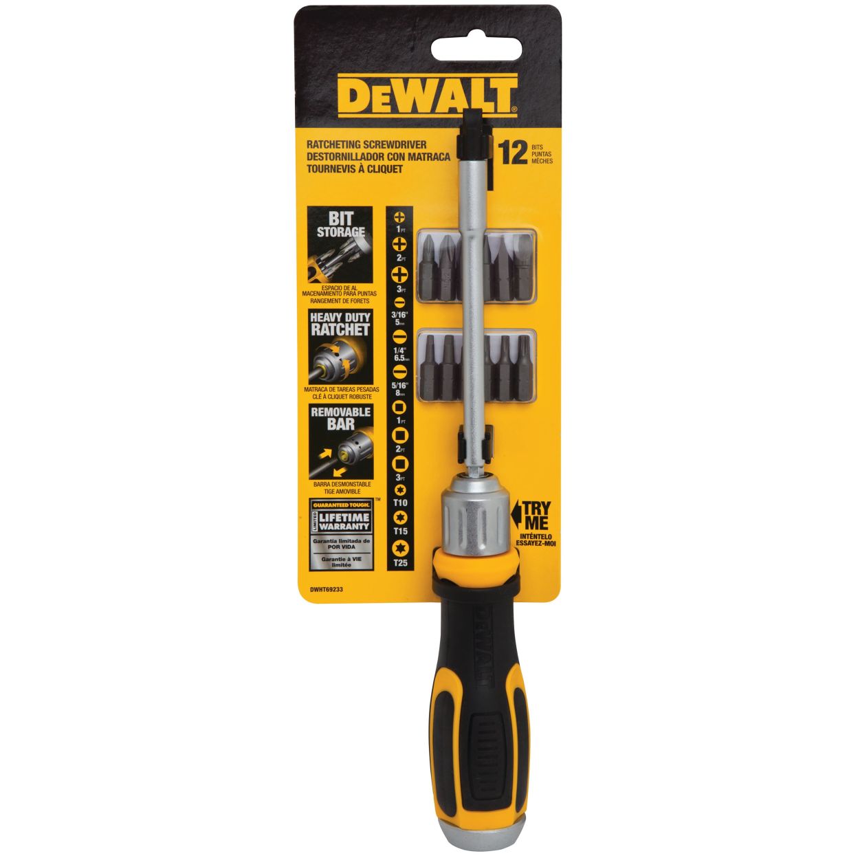 Отвертка DEWALT DWHT69233, с трещоткой, со сменными битами, 12 бит