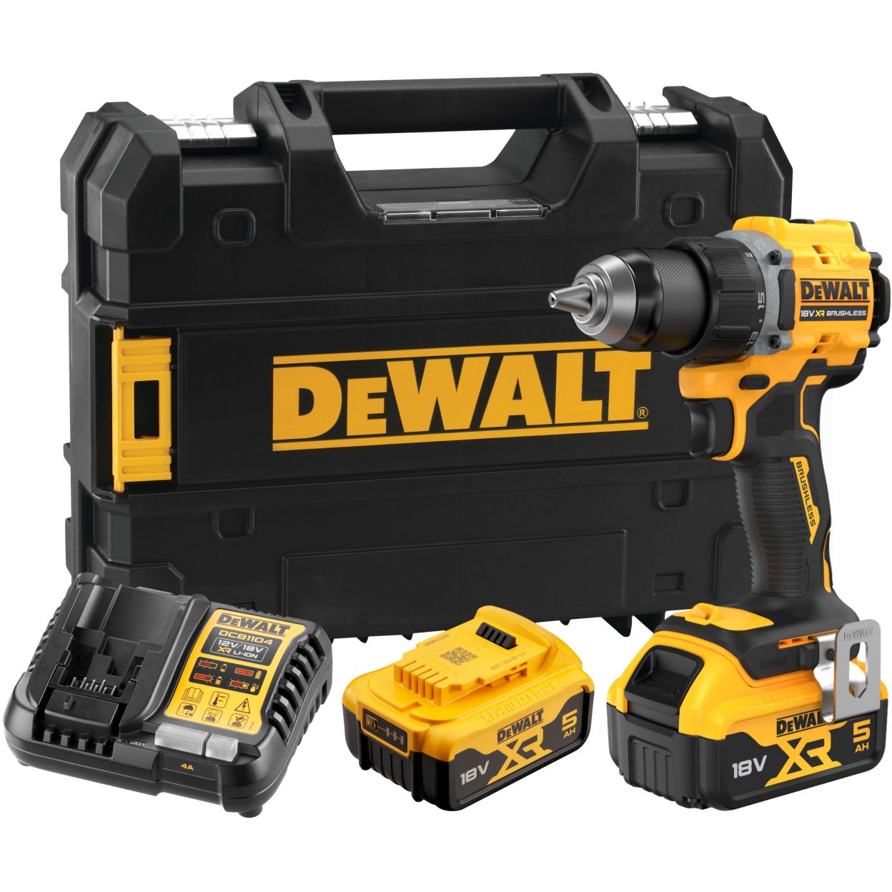 Аккумуляторная дрель-шуруповерт DEWALT DCD794P2T, 18 В, 1650 об/мин, с 2 АКБ 5 Ач и ЗУ, в кейсе TSTAK (DCD794P2T-QW)