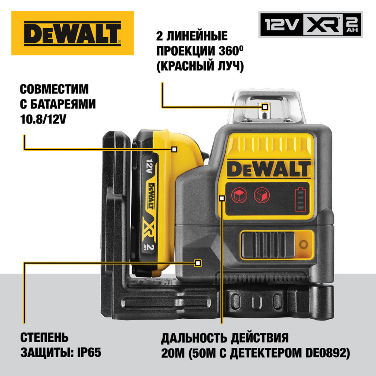 Самовыравнивающийся линейный КРАСНЫЙ лазерный уровень DEWALT DCE0811D1R