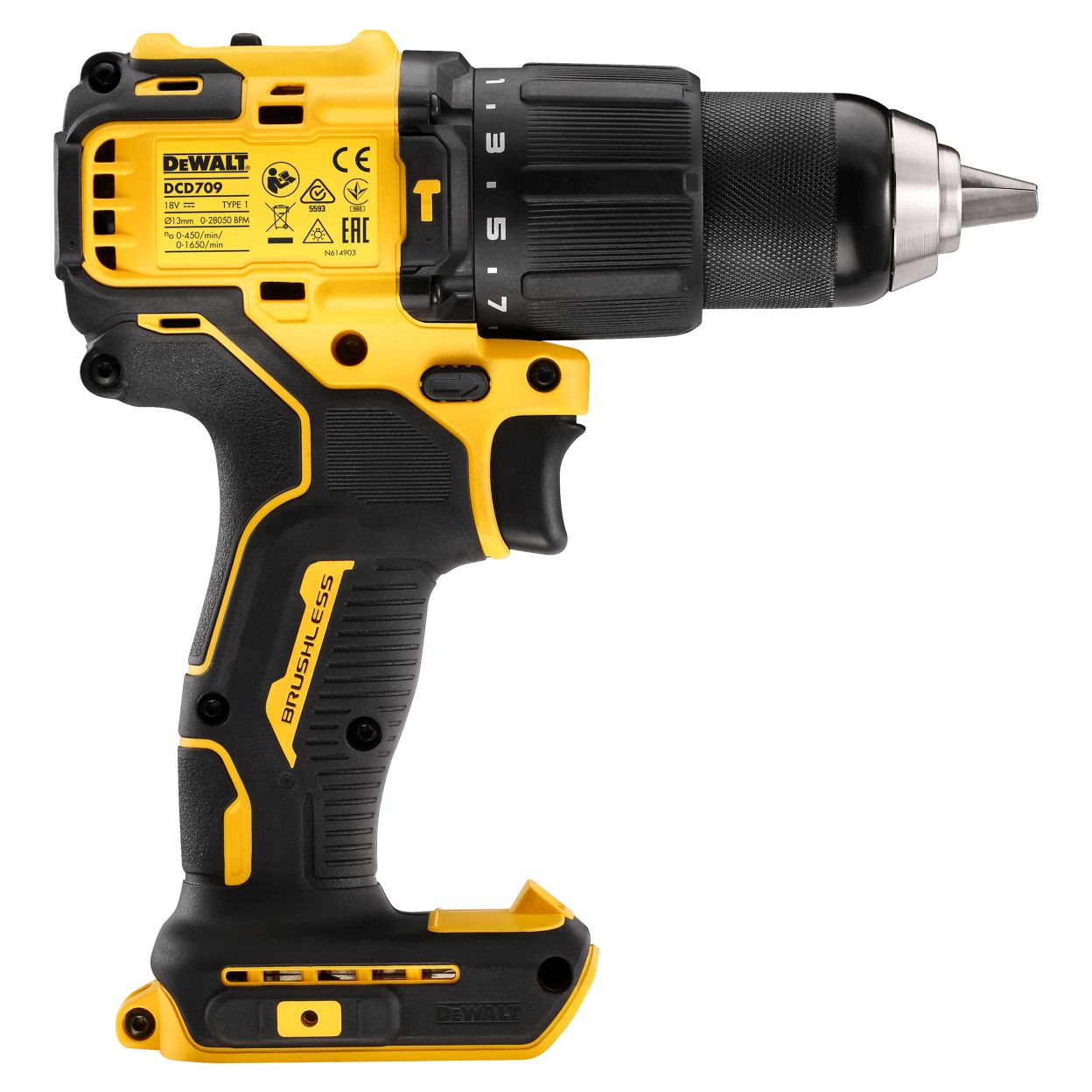 Ударная дрель-шуруповерт DEWALT DCD709D2T, 18 В, 1650 об/мин, 28050 уд/мин, с 2 АКБ 2 Ач и ЗУ, в кейсе TSTAK (DCD709D2T-QW)
