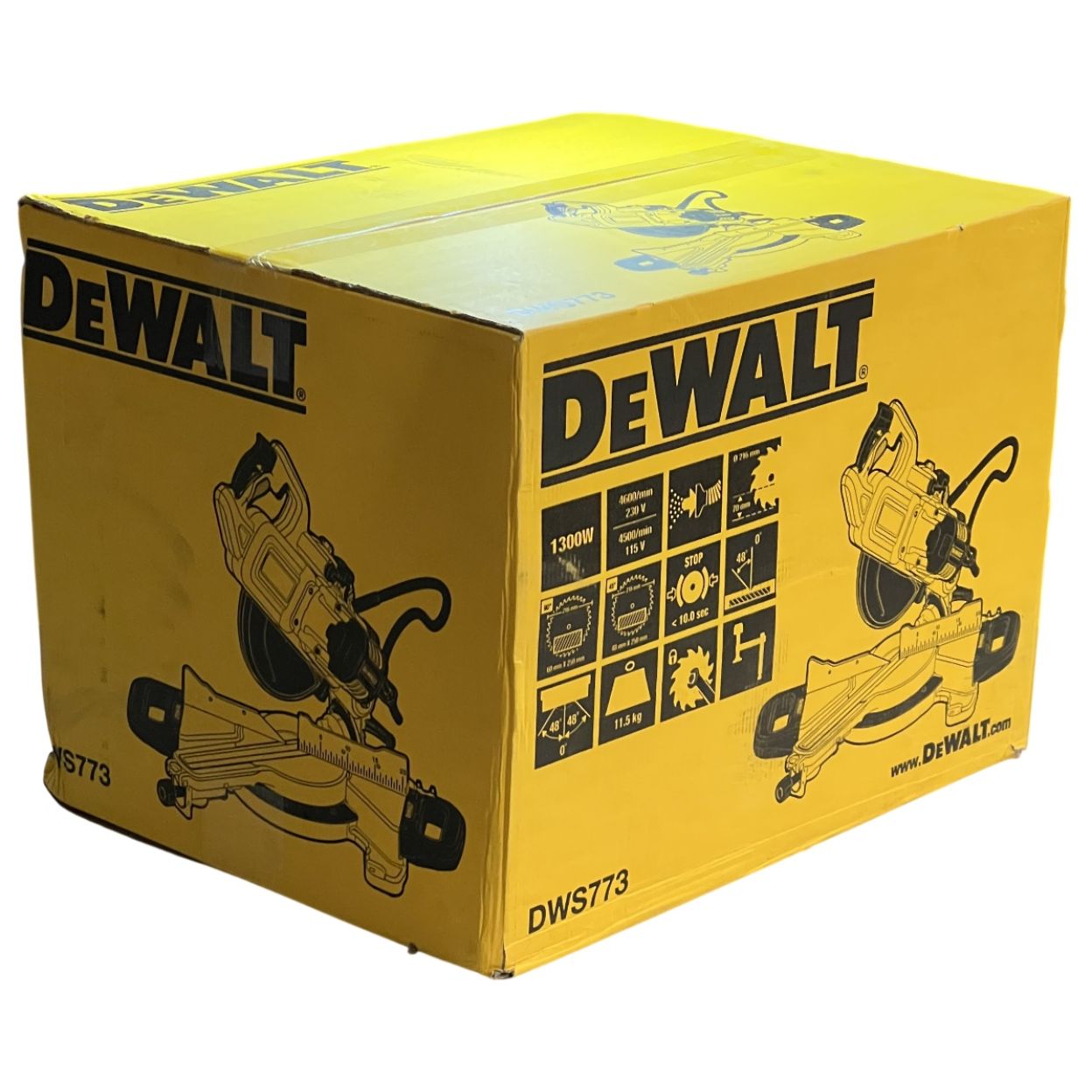 Торцовочная пила DEWALT DWS773, 1300 Вт, 216 мм, 4600 об/мин (DWS773-QS/U), уцененный товар