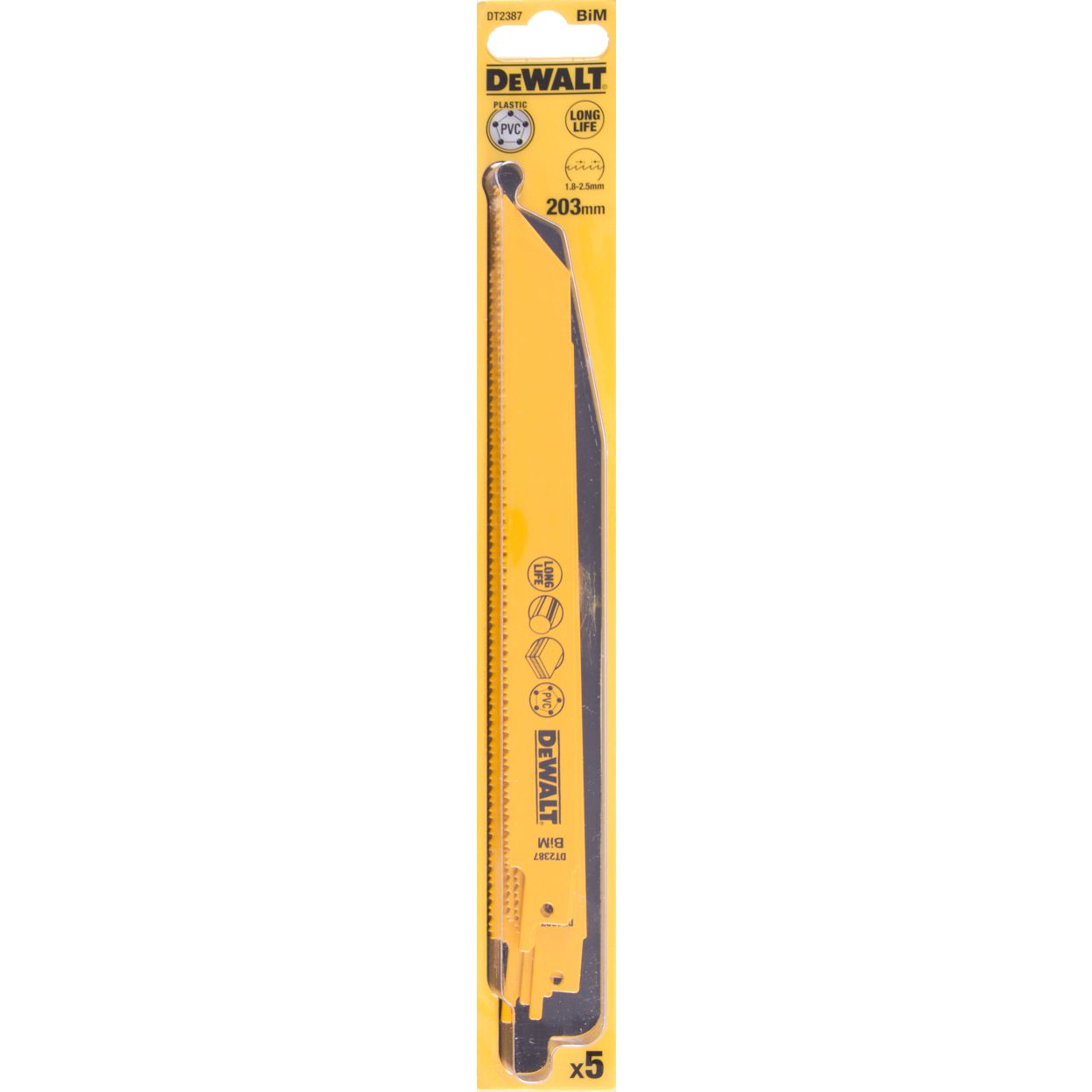 Полотно DEWALT DT2387, универсальное для сабельных пил биметаллическое 203 x 1.8-2.5 мм, S1122VF, 5 шт.