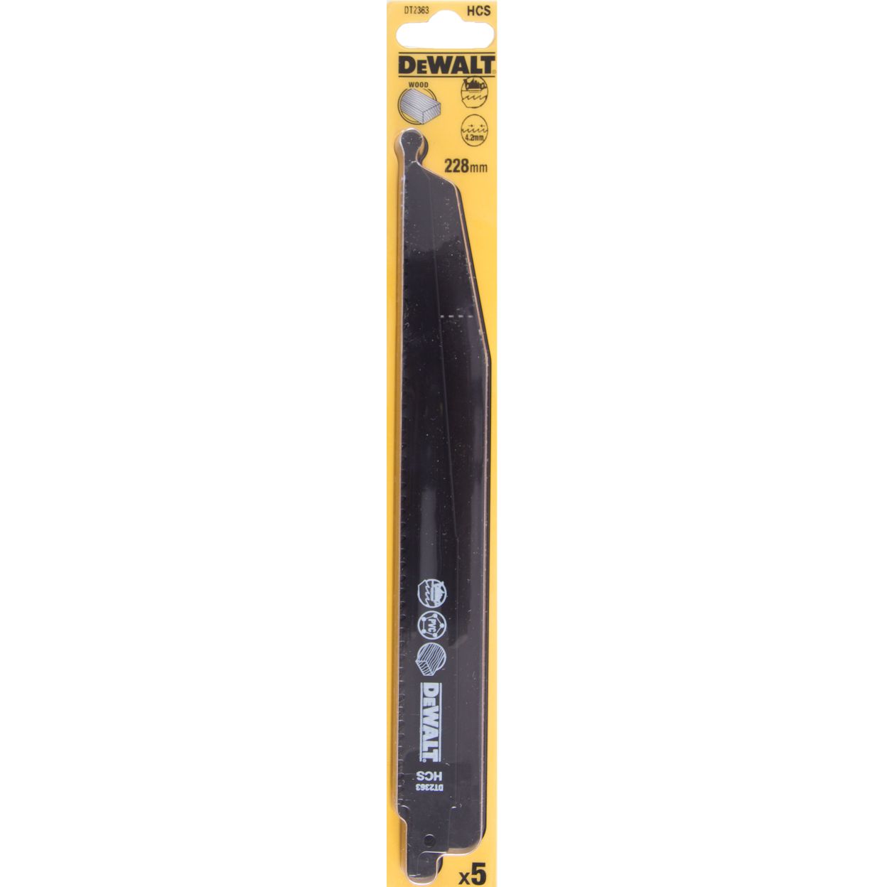 Полотно DEWALT DT2363, по дереву для сабельных пил из высокоуглеродистой стали, HCS, 228 x 4.2 мм, S1544D, 5 шт.