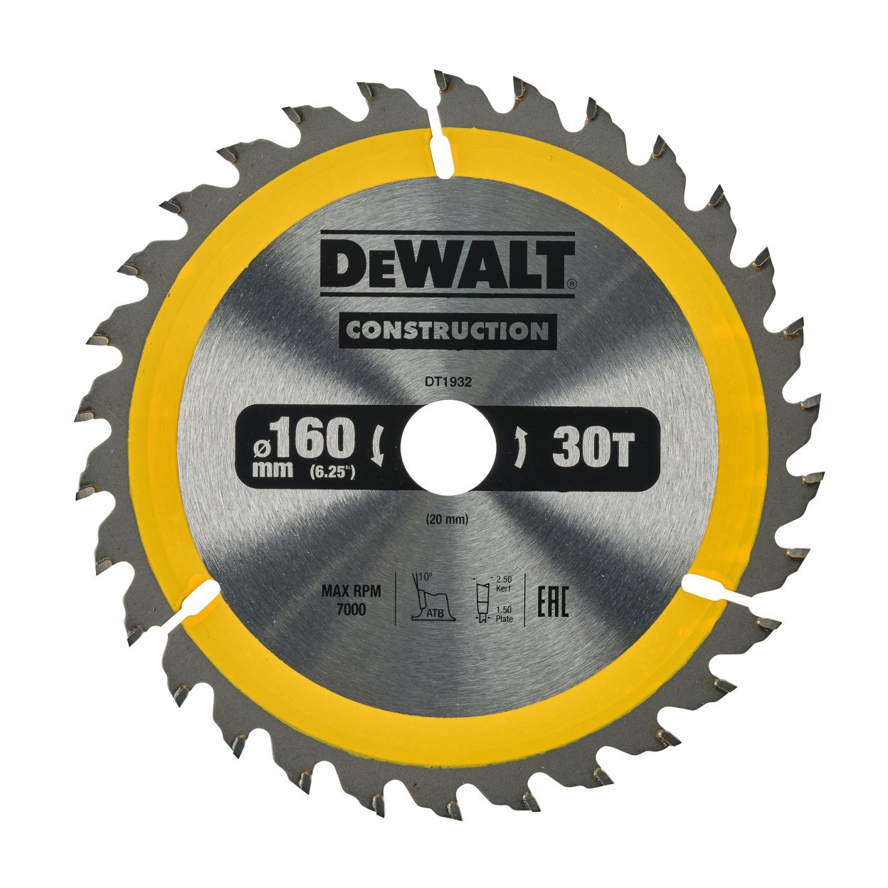 Диск пильный по дереву DEWALT CONSTRUCTION, 160х20х1.5 мм (DT1932-QZ)