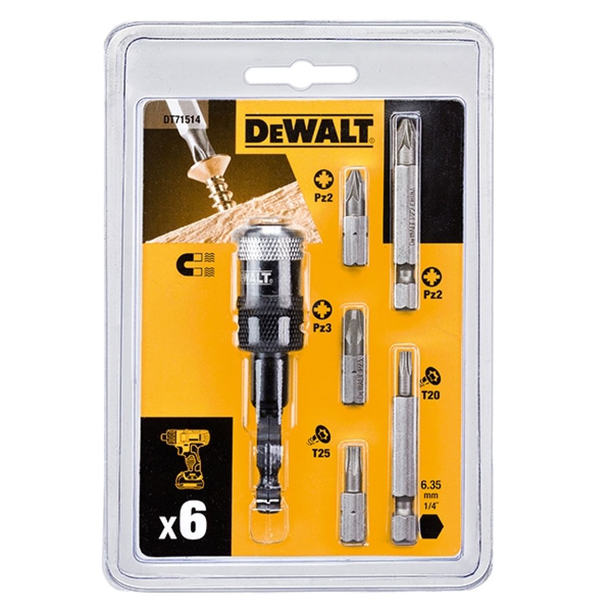 Набор бит DEWALT HIGH PERFORMANCE DT71514, с держателем Compact Rapid Load, 6 предметов
