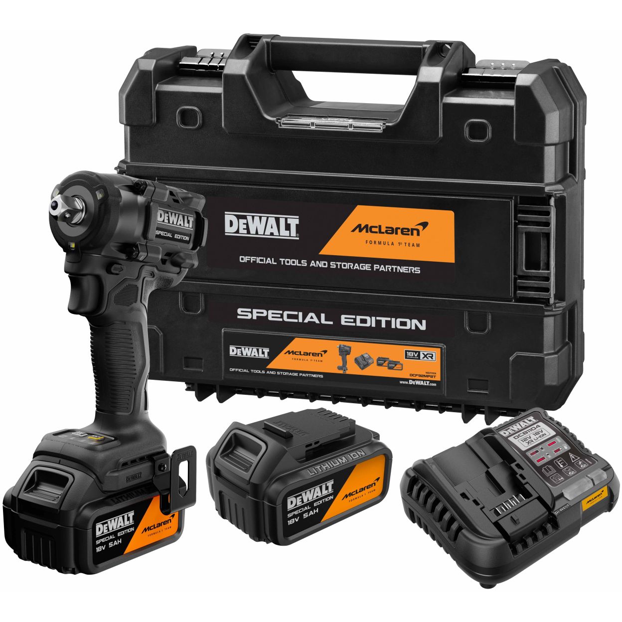 Аккумуляторный гайковерт DEWALT McLaren Limited Edition DCF92MP2T, 18 В, 610 Нм, 3550 уд/мин, с 2 АКБ 5 Ач и ЗУ, в кейсе TSTAK