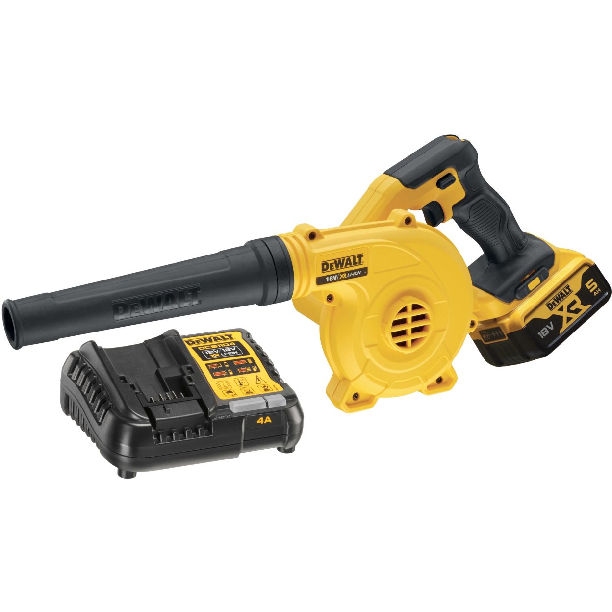 Аккумуляторная воздуходувка DEWALT DCV100P1, 18 В, 168 м³/ч, с АКБ 5 Ач и ЗУ (DCV100P1-XJ)