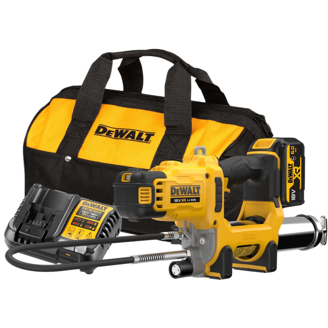 Аккумуляторный смазочный пистолет DEWALT DCGG581P1G, 18 В, 690 бар, с АКБ 5 Ач и ЗУ, в сумке