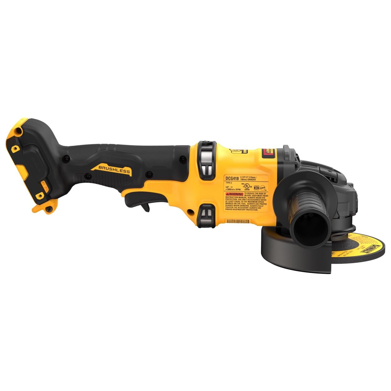 Аккумуляторная угловая шлифмашина DEWALT DCG418T2, 54 В, 125 мм, 9000 об/мин, с 2 АКБ 2 Ач и ЗУ, в кейсе TSTAK