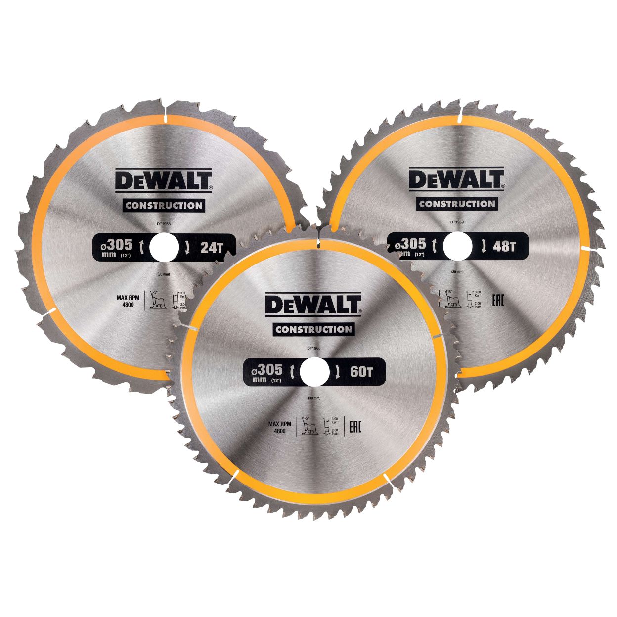 Пильный диск по дереву DEWALT DT1964, 305х30х2 мм, 3 шт. (DT1964-QZ)