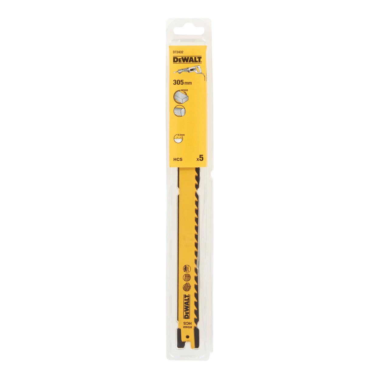Полотно DEWALT DT2432, по дереву для сабельных пил из высокоуглеродистой стали, HCS, 305 x 8.5 мм, S1617K, 5 шт.