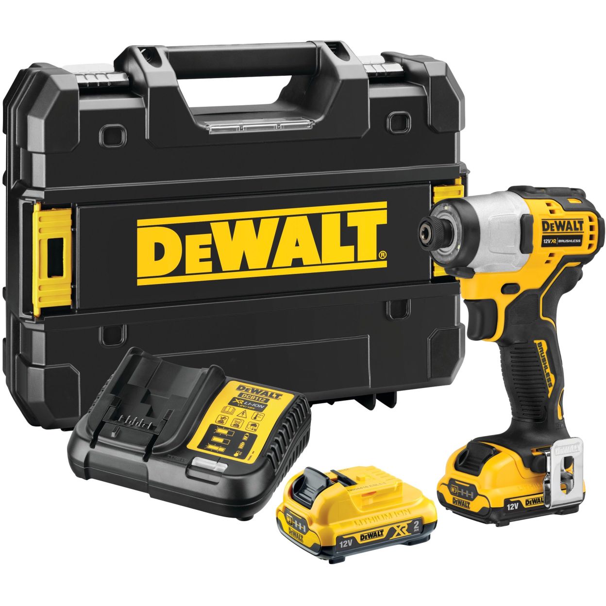 Аккумуляторный шуруповерт DEWALT DCF801D2, 12 В, 163 Нм, 3600 уд/мин, с 2 АКБ 2 Ач и ЗУ, в кейсе TSTAK (DCF801D2-QW)