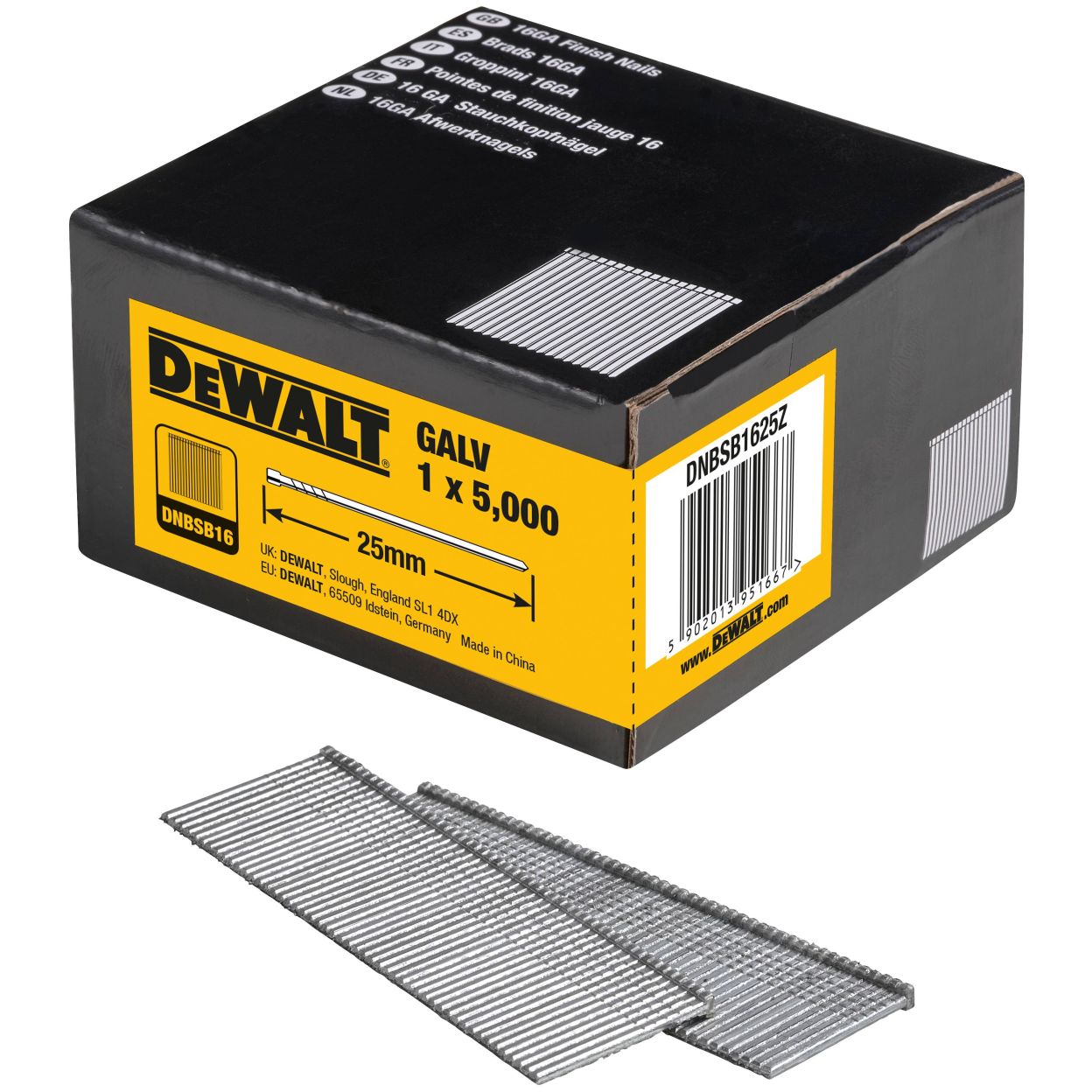 Гвозди DEWALT DNBSB1625Z, для нейлера, оцинкованные, 16GA, 25x1.6 мм, 15000 шт. (DNBSB1625Z-3)